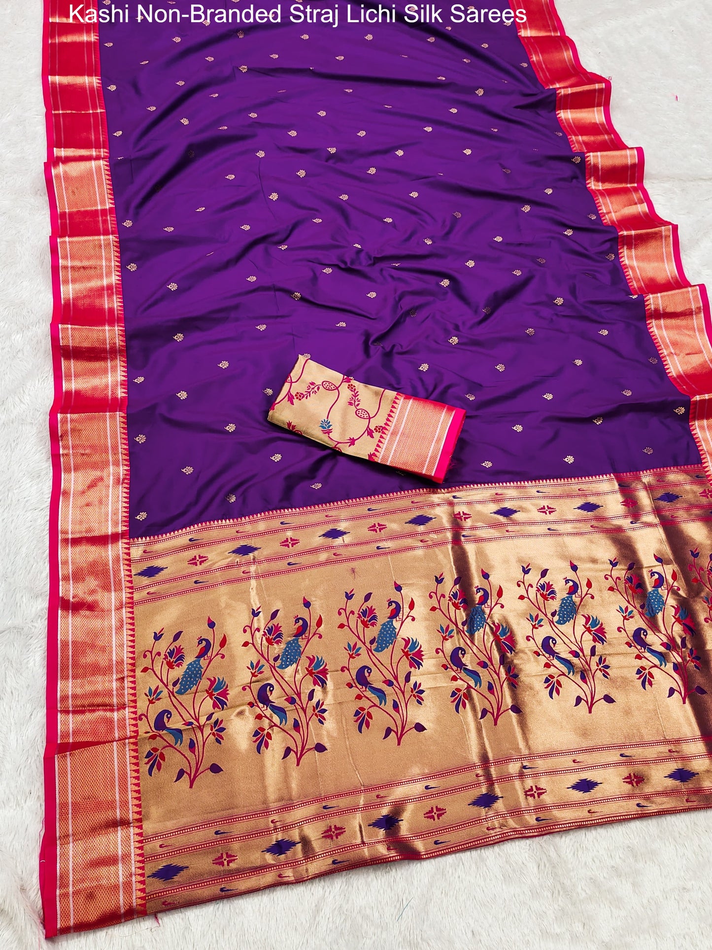 Kashi Non-Branded Straj Lichi Silk Sarees