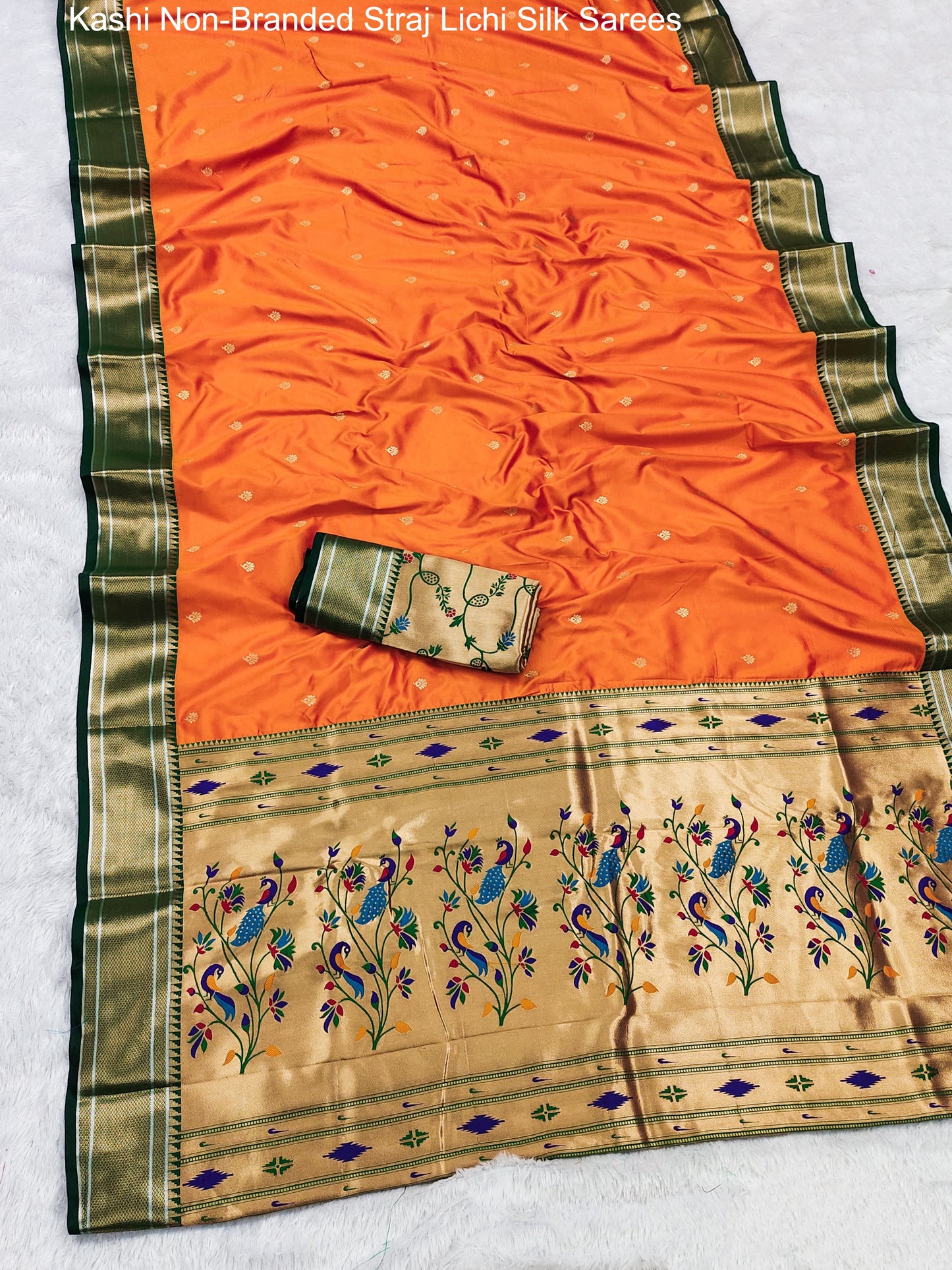 Kashi Non-Branded Straj Lichi Silk Sarees