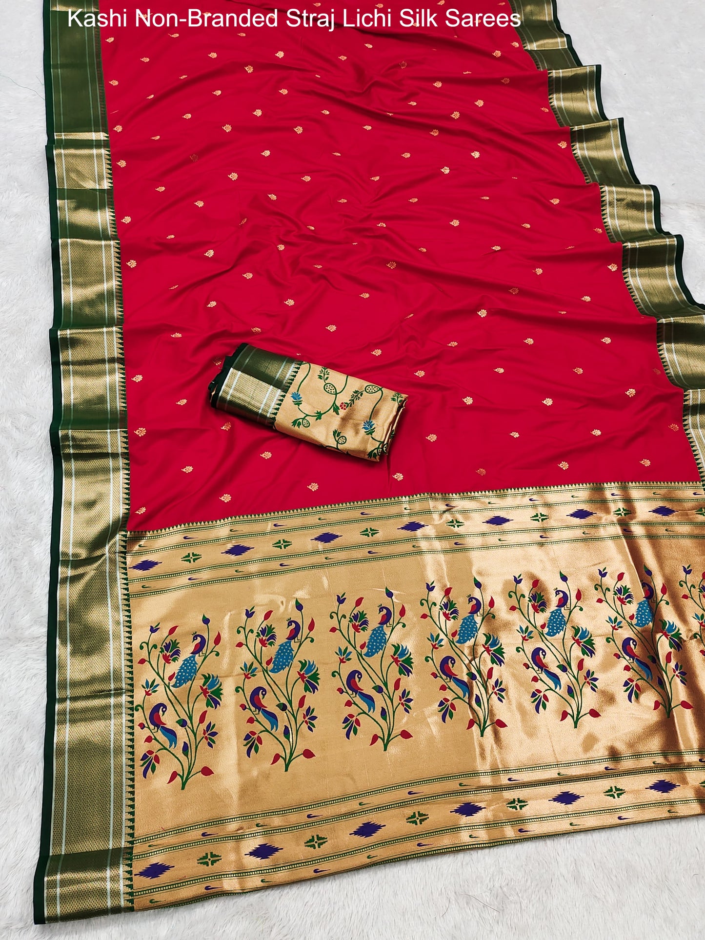 Kashi Non-Branded Straj Lichi Silk Sarees