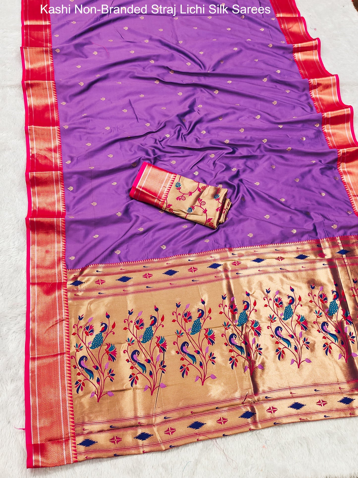 Kashi Non-Branded Straj Lichi Silk Sarees