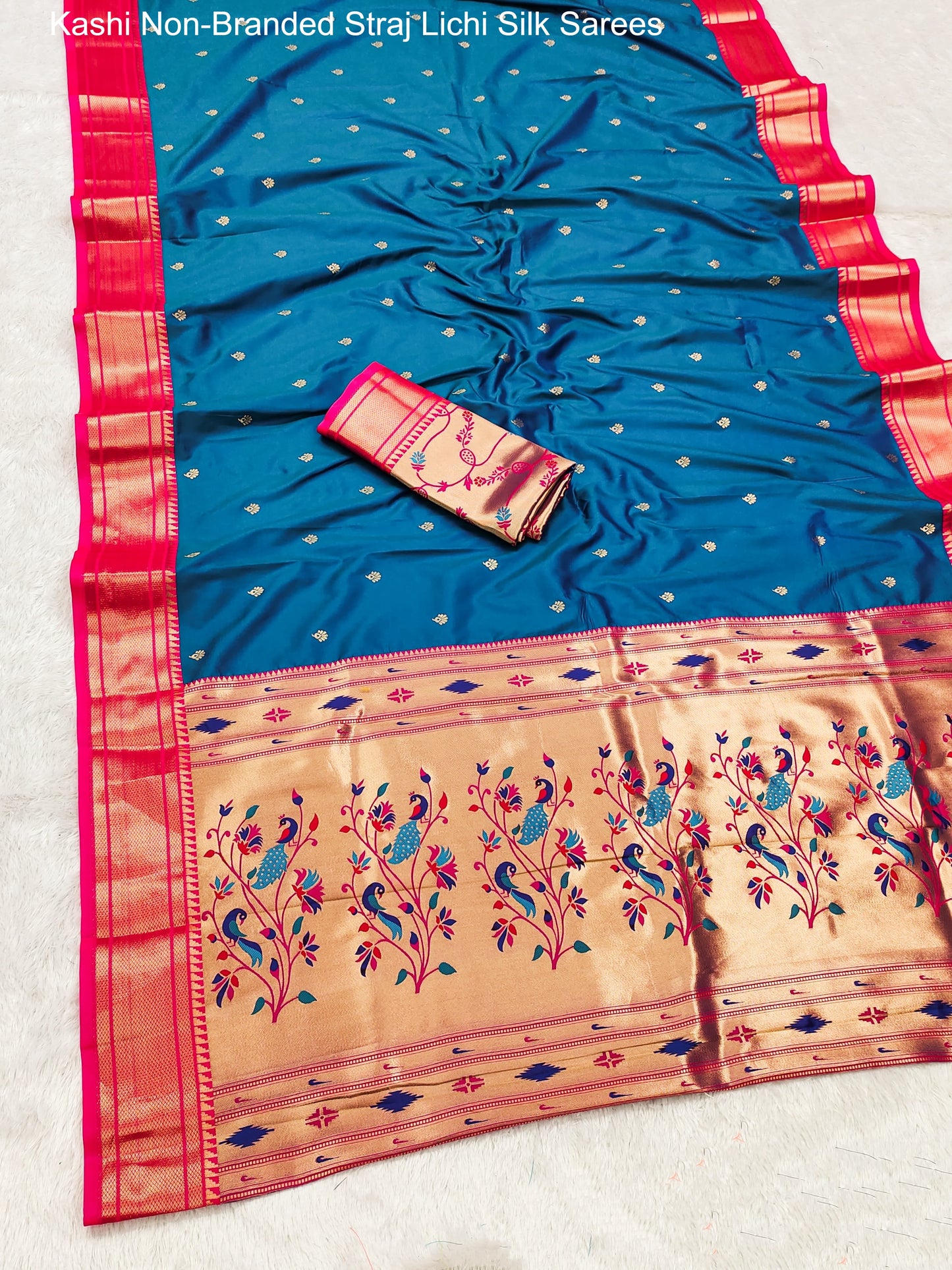 Kashi Non-Branded Straj Lichi Silk Sarees