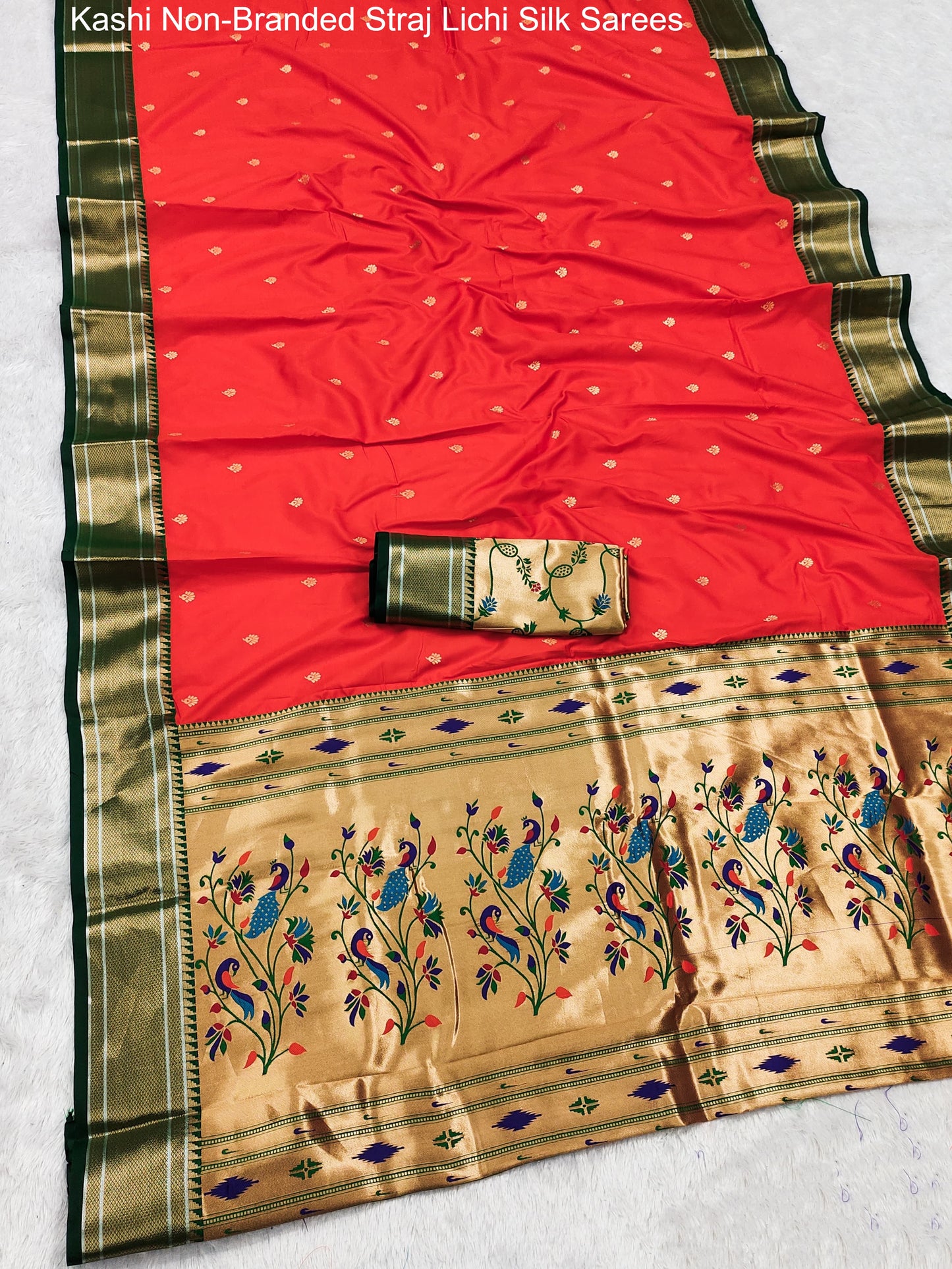 Kashi Non-Branded Straj Lichi Silk Sarees