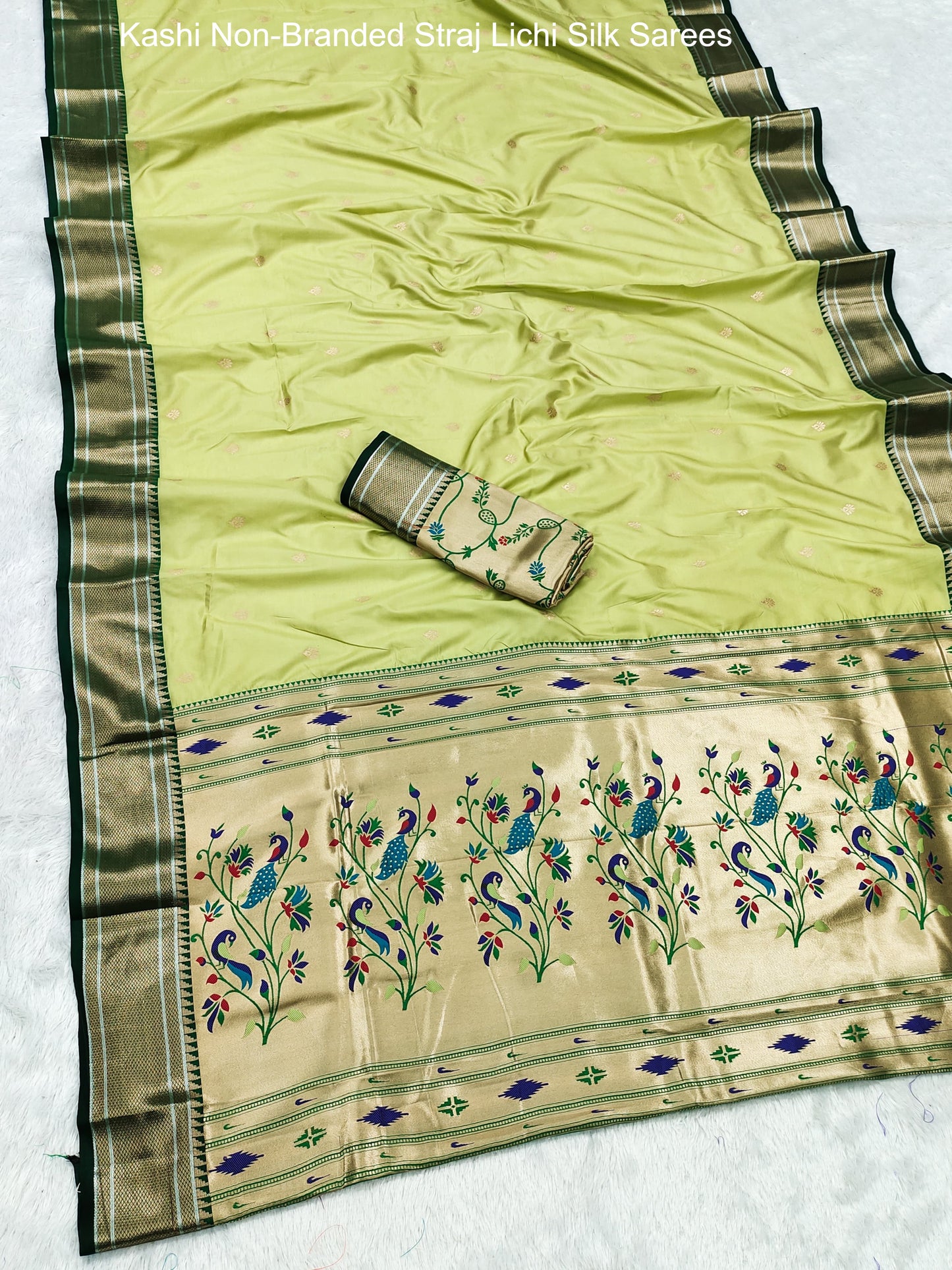 Kashi Non-Branded Straj Lichi Silk Sarees