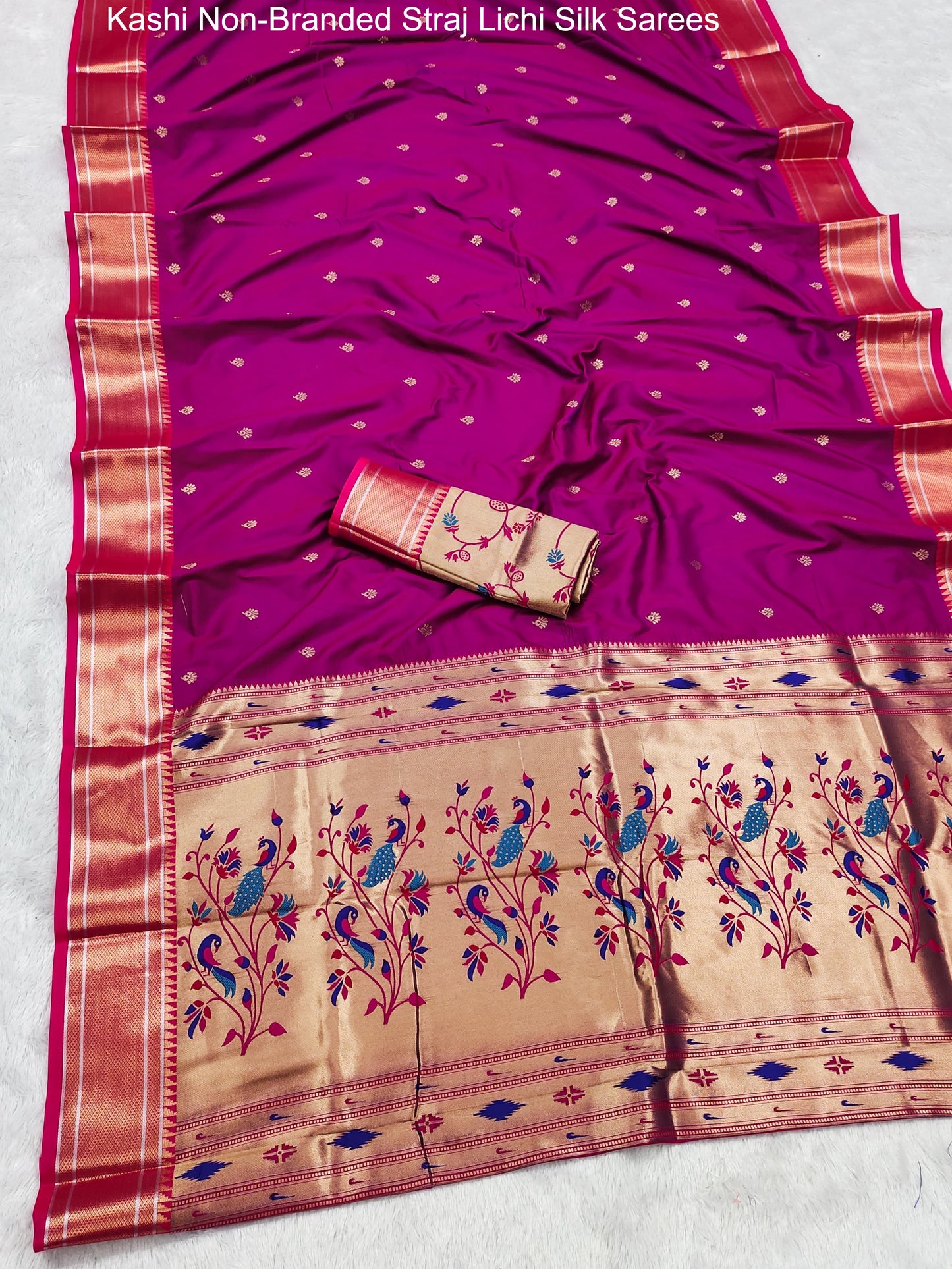 Kashi Non-Branded Straj Lichi Silk Sarees
