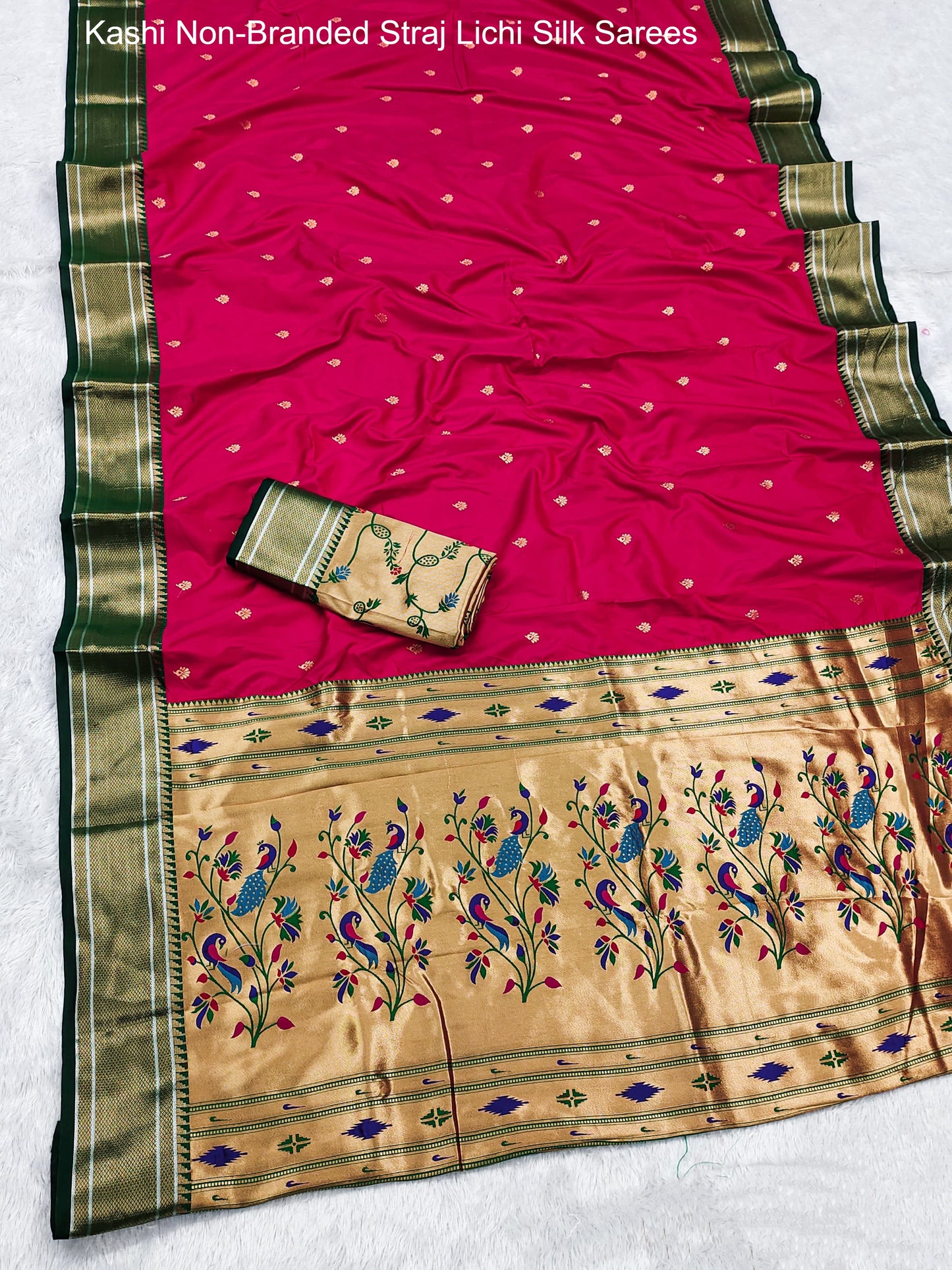 Kashi Non-Branded Straj Lichi Silk Sarees