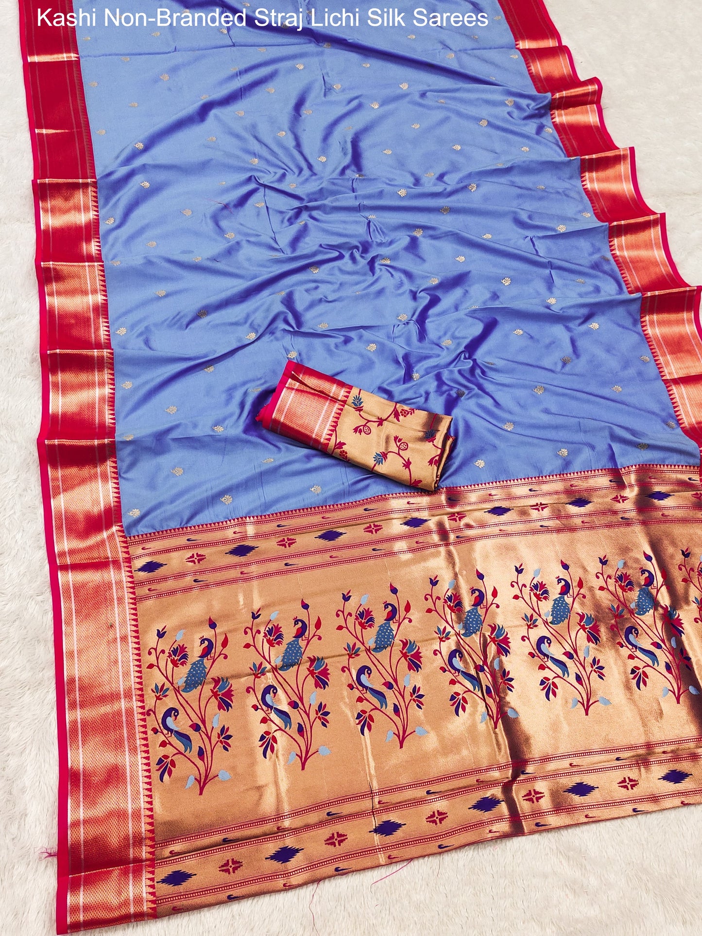 Kashi Non-Branded Straj Lichi Silk Sarees