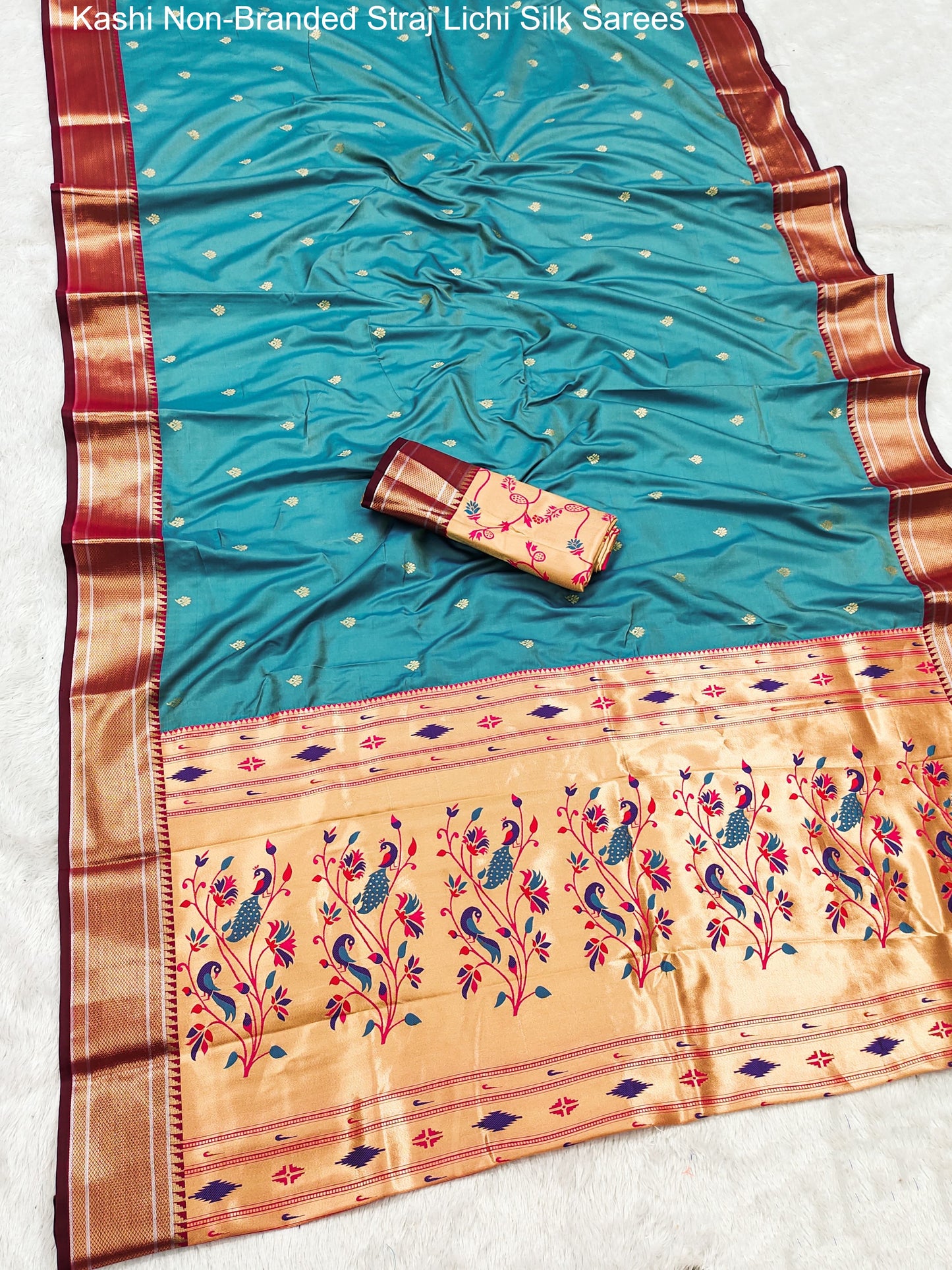 Kashi Non-Branded Straj Lichi Silk Sarees