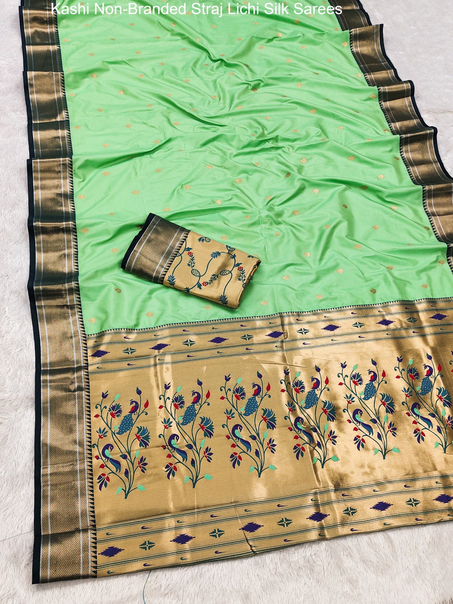 Kashi Non-Branded Straj Lichi Silk Sarees