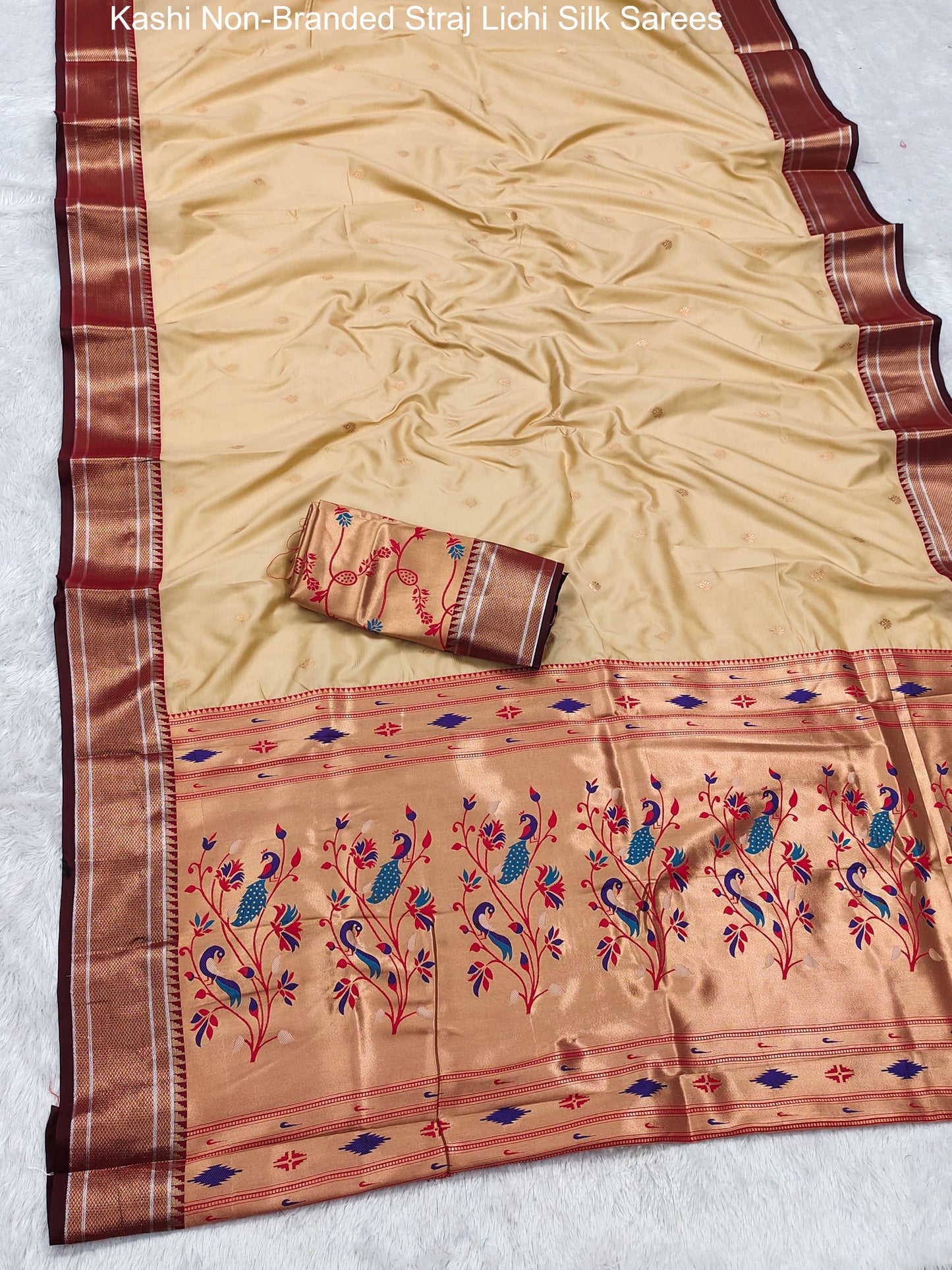 Kashi Non-Branded Straj Lichi Silk Sarees