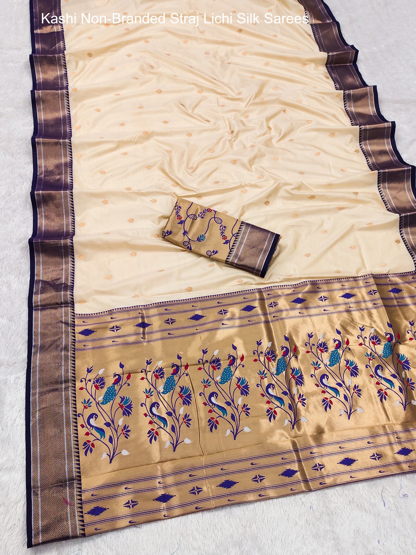 Kashi Non-Branded Straj Lichi Silk Sarees