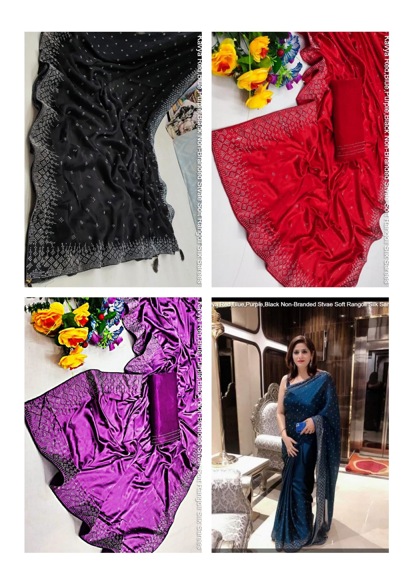 Kavya Red,Blue,Purple,Black Non-Branded Stvae Soft Rangoli Silk Sarees