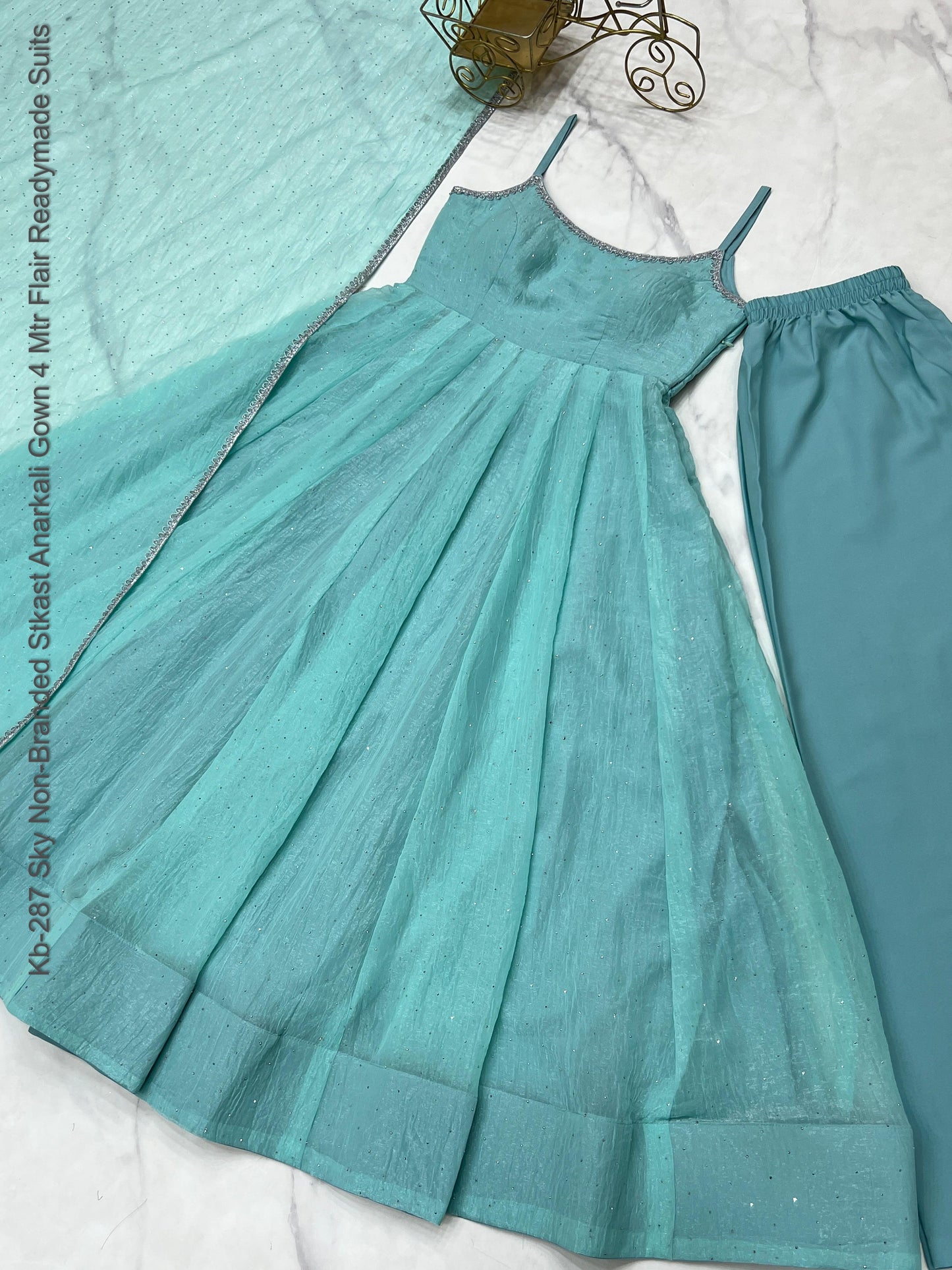 Kb-287 Sky Non-Branded Stkast Anarkali Gown 4 Mtr Flair Readymade Suits