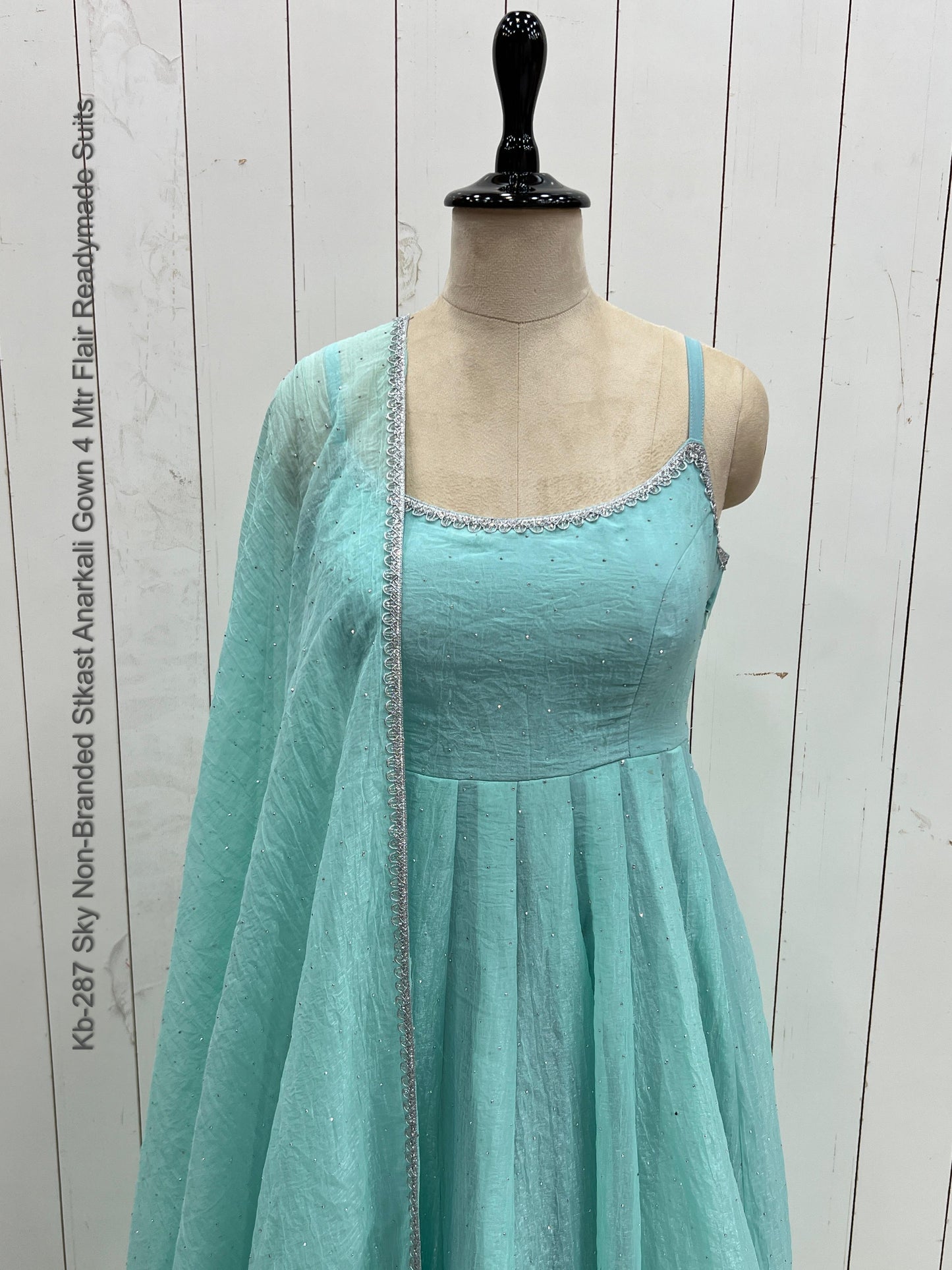 Kb-287 Sky Non-Branded Stkast Anarkali Gown 4 Mtr Flair Readymade Suits