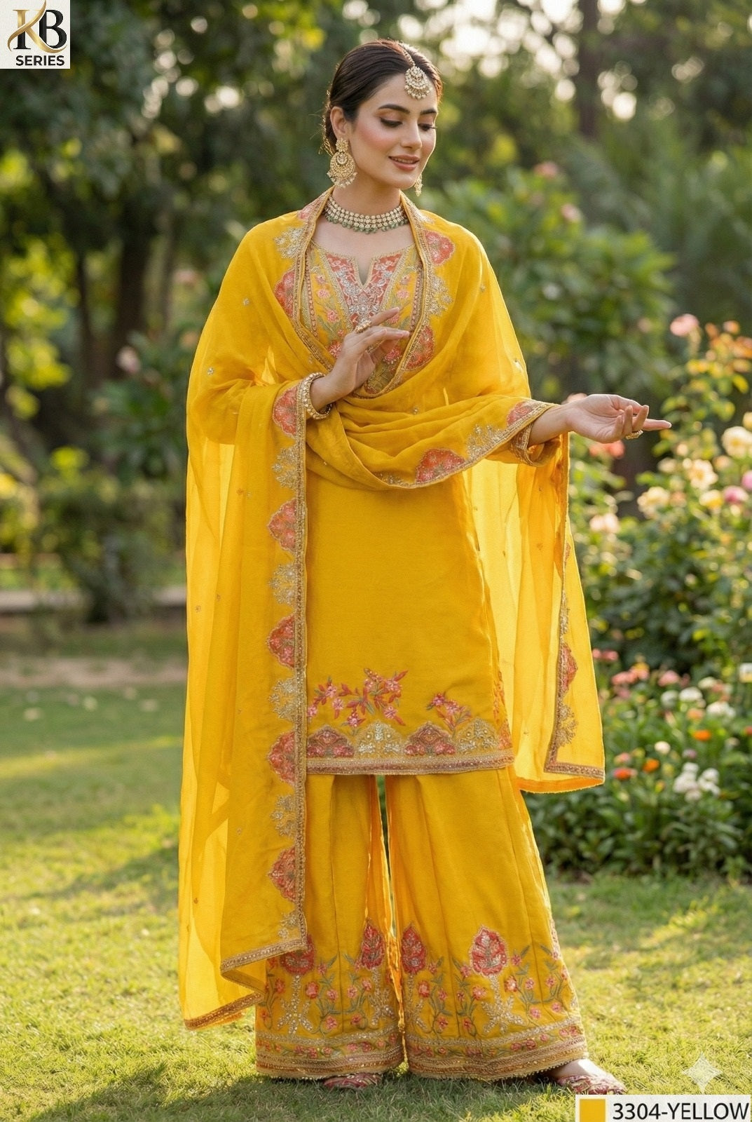 Kb- 3304 Yellow Kb Series Heavy Chinon Readymade Suits
