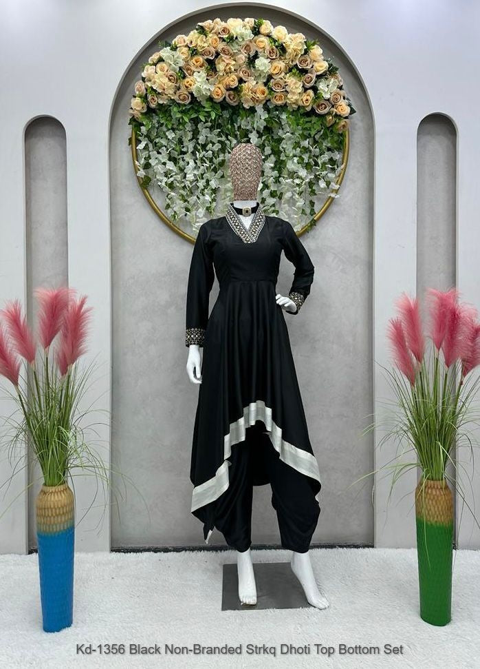 Kd-1356 Black Non-Branded Strkq Dhoti Top Bottom Set