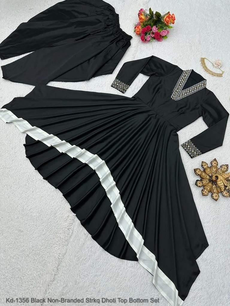 Kd-1356 Black Non-Branded Strkq Dhoti Top Bottom Set