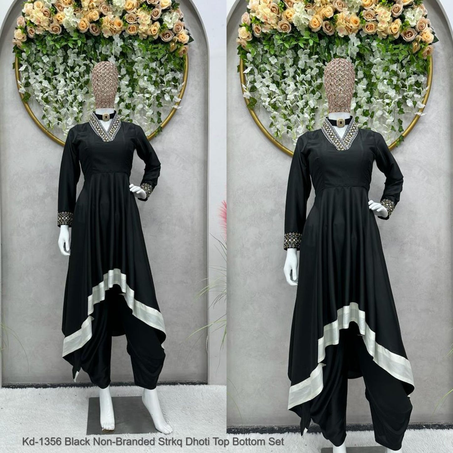 Kd-1356 Black Non-Branded Strkq Dhoti Top Bottom Set