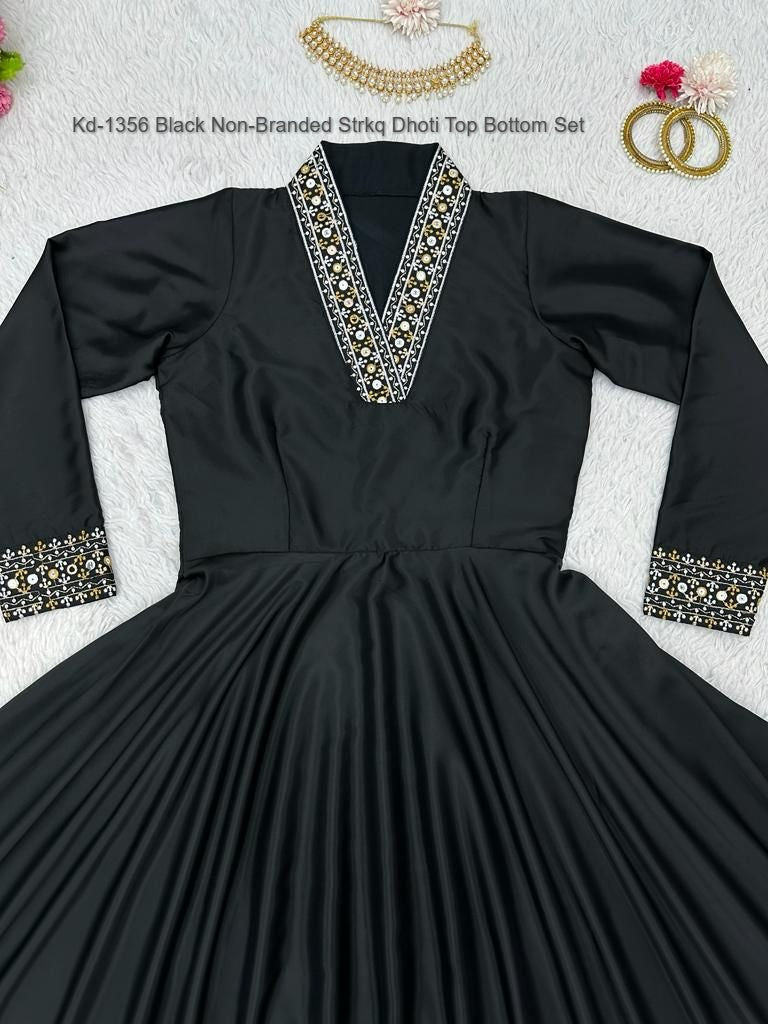 Kd-1356 Black Non-Branded Strkq Dhoti Top Bottom Set