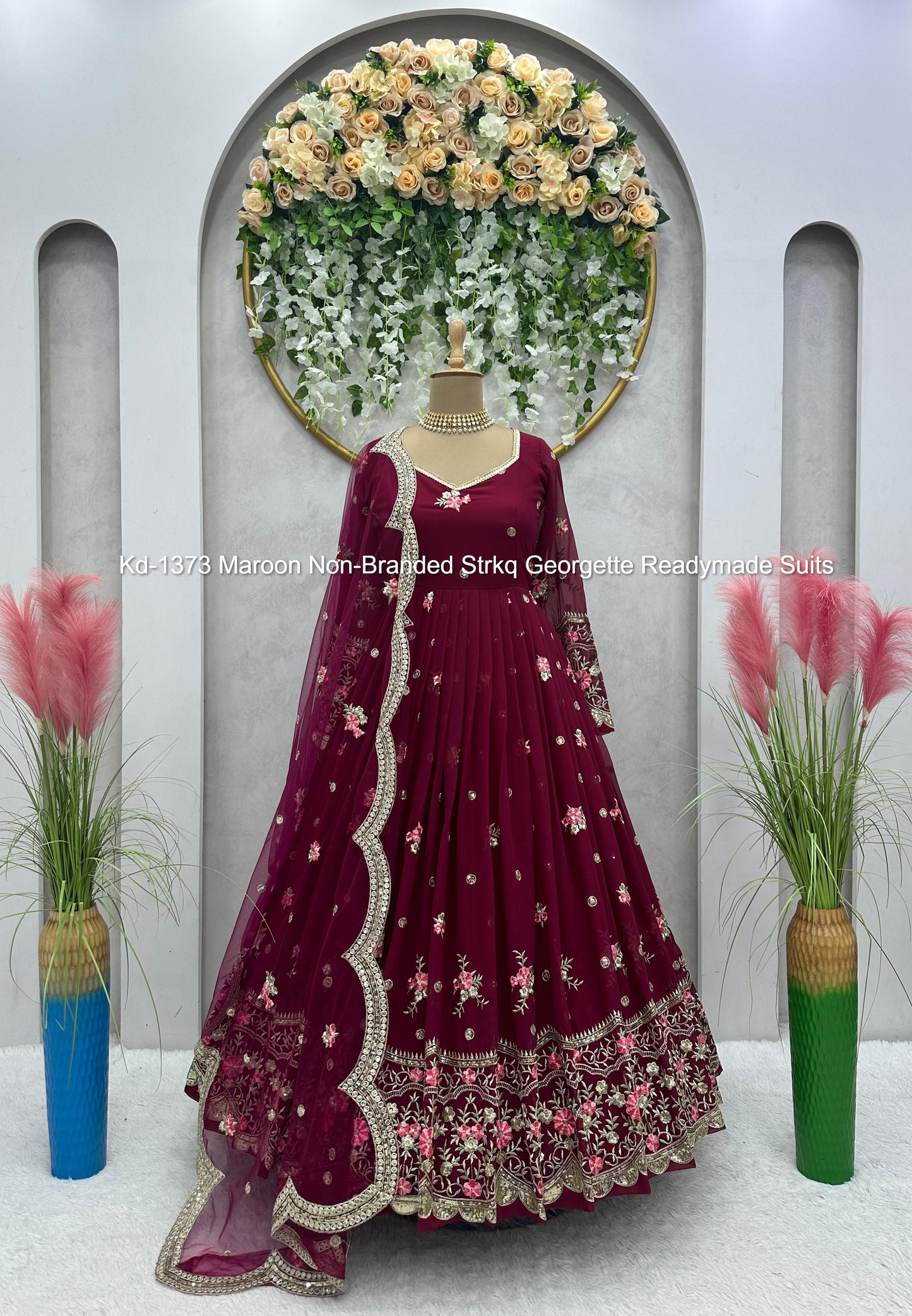 Kd-1373 Maroon Non-Branded Strkq Georgette Readymade Suits
