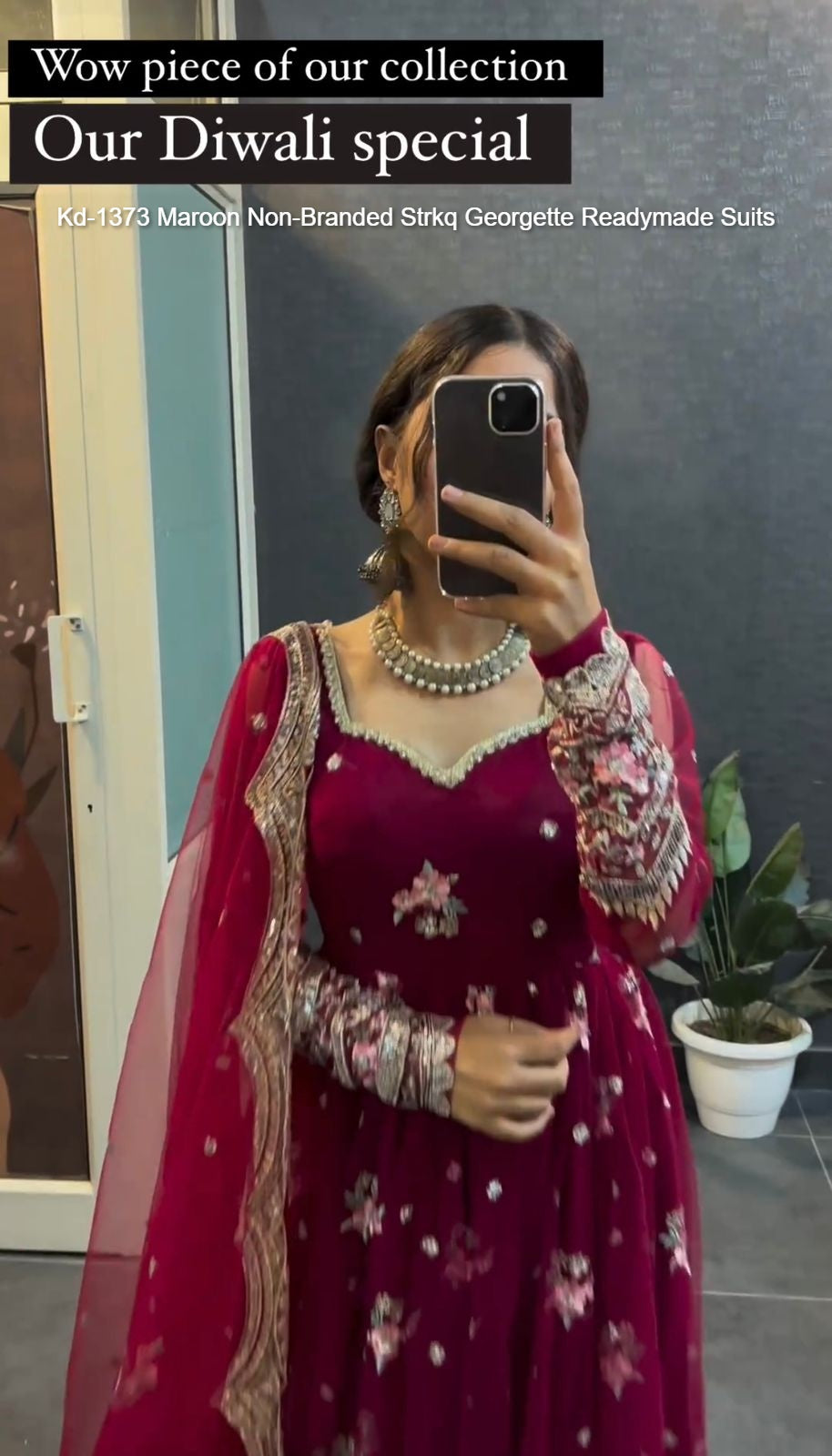 Kd-1373 Maroon Non-Branded Strkq Georgette Readymade Suits