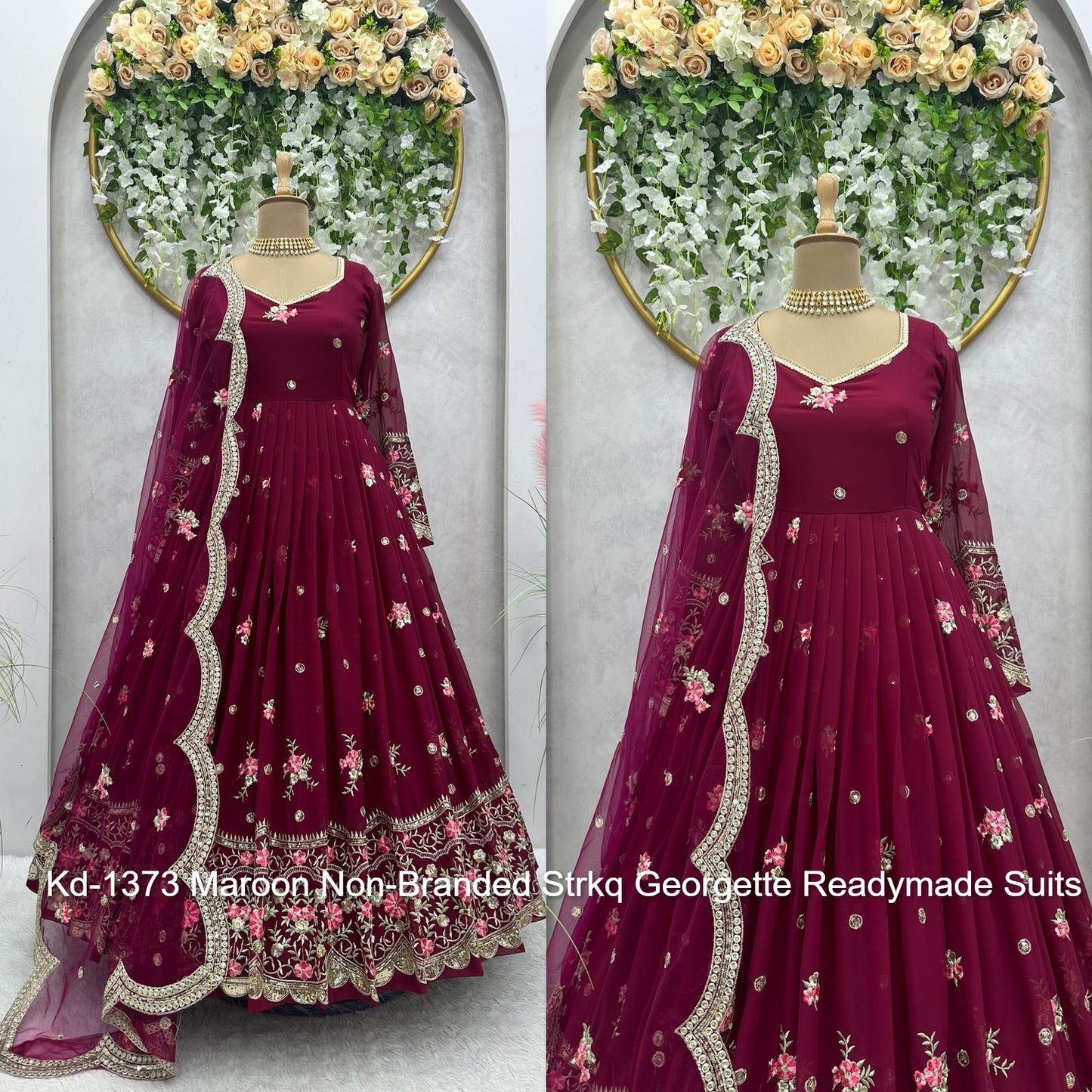 Kd-1373 Maroon Non-Branded Strkq Georgette Readymade Suits