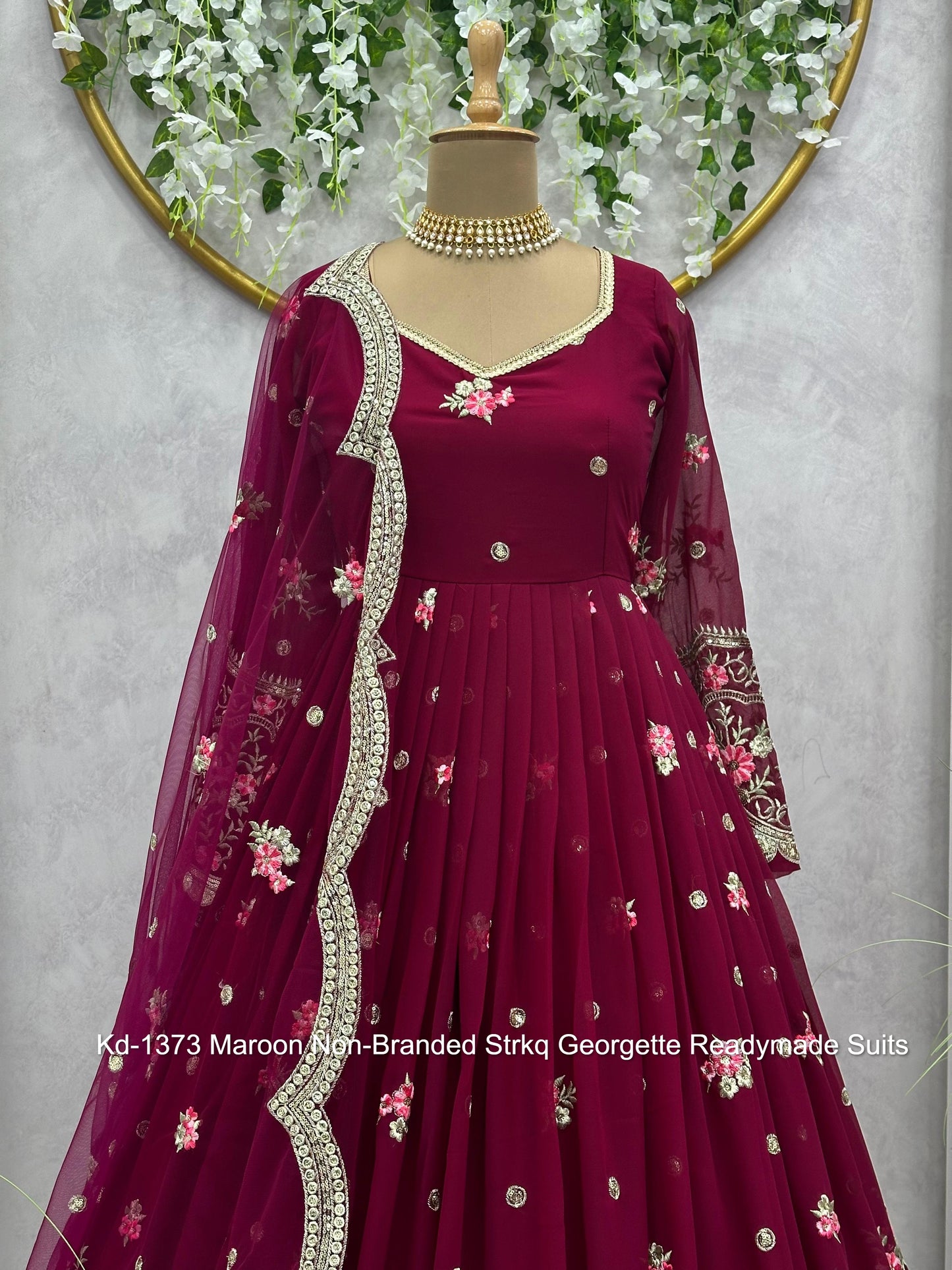 Kd-1373 Maroon Non-Branded Strkq Georgette Readymade Suits