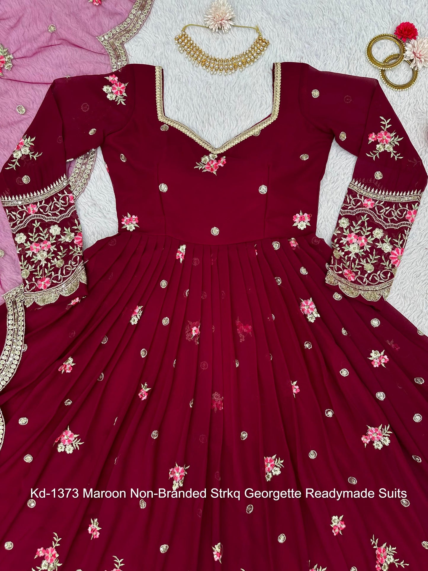 Kd-1373 Maroon Non-Branded Strkq Georgette Readymade Suits