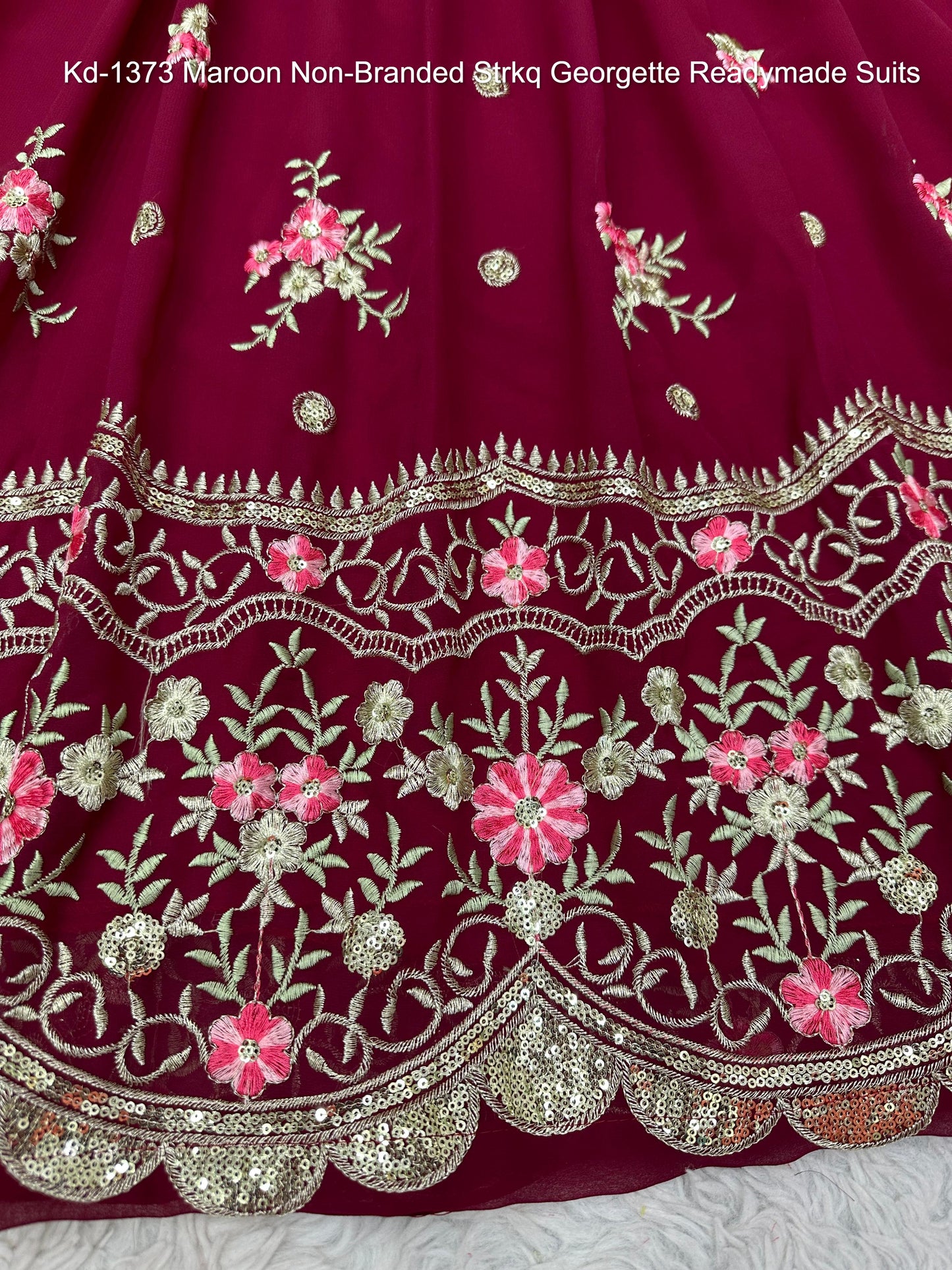 Kd-1373 Maroon Non-Branded Strkq Georgette Readymade Suits