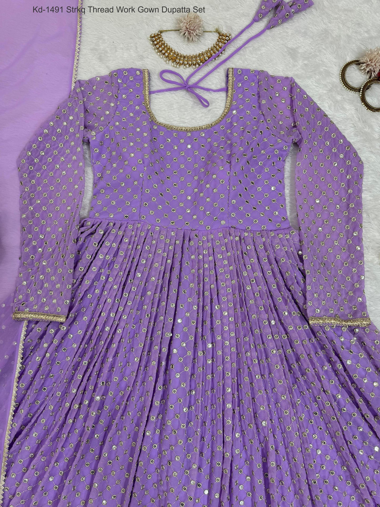Kd-1491 Strkq Thread Work Gown Dupatta Set