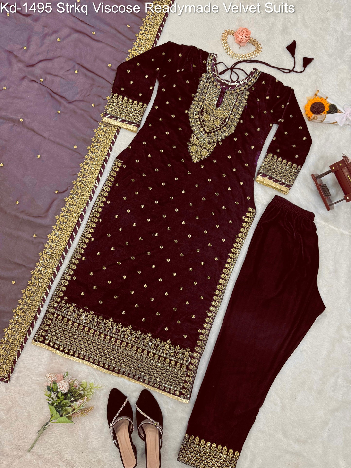 Kd-1495 Strkq Viscose Readymade Velvet Suits
