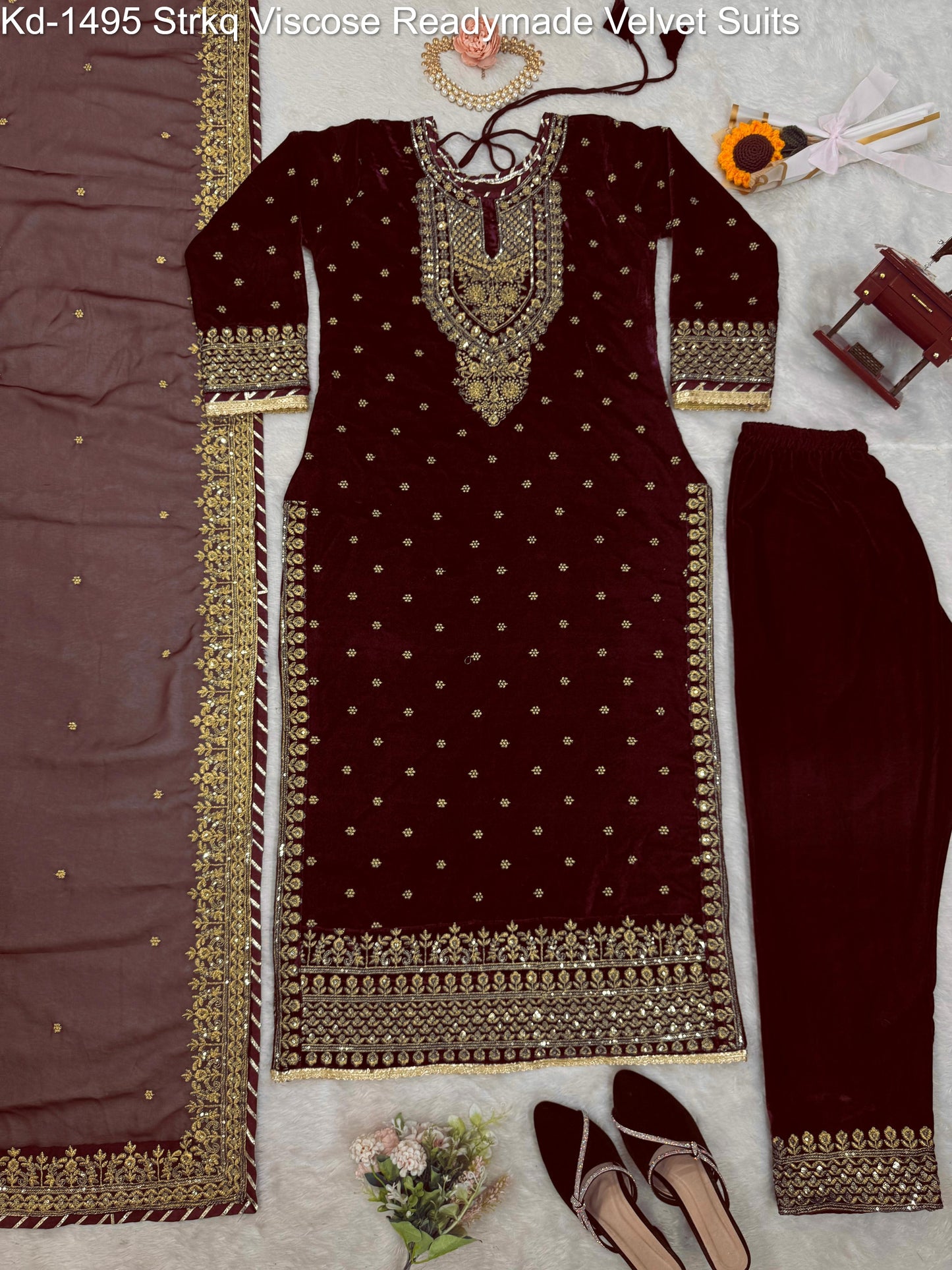 Kd-1495 Strkq Viscose Readymade Velvet Suits
