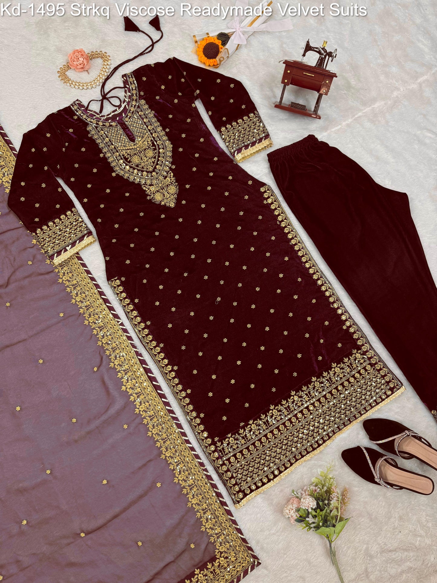 Kd-1495 Strkq Viscose Readymade Velvet Suits