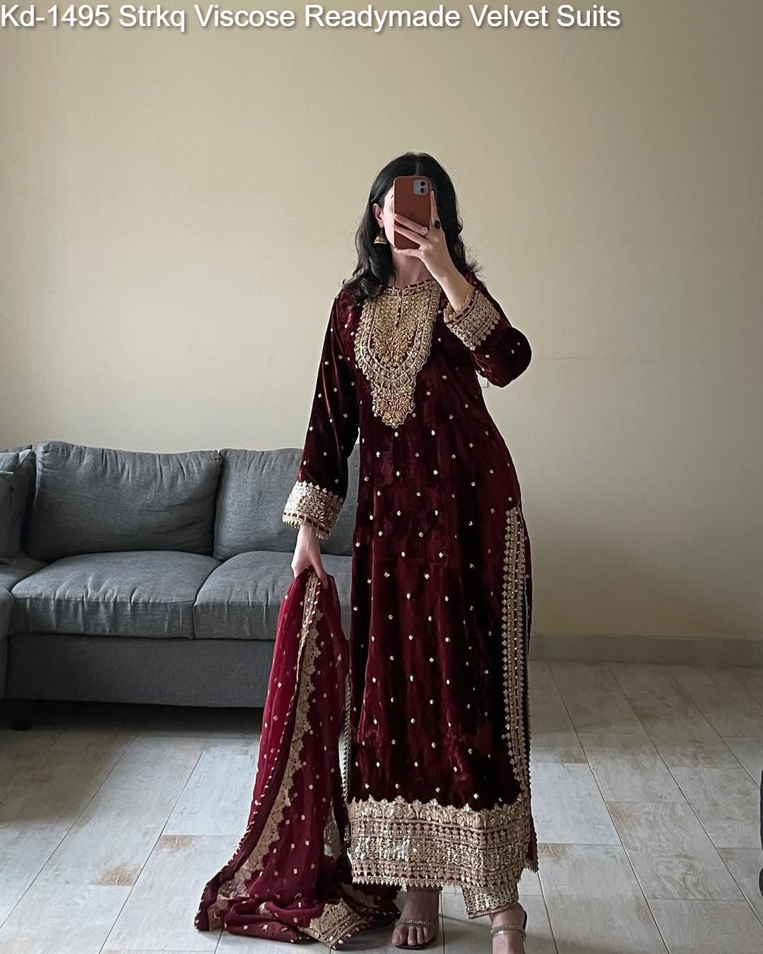 Kd-1495 Strkq Viscose Readymade Velvet Suits