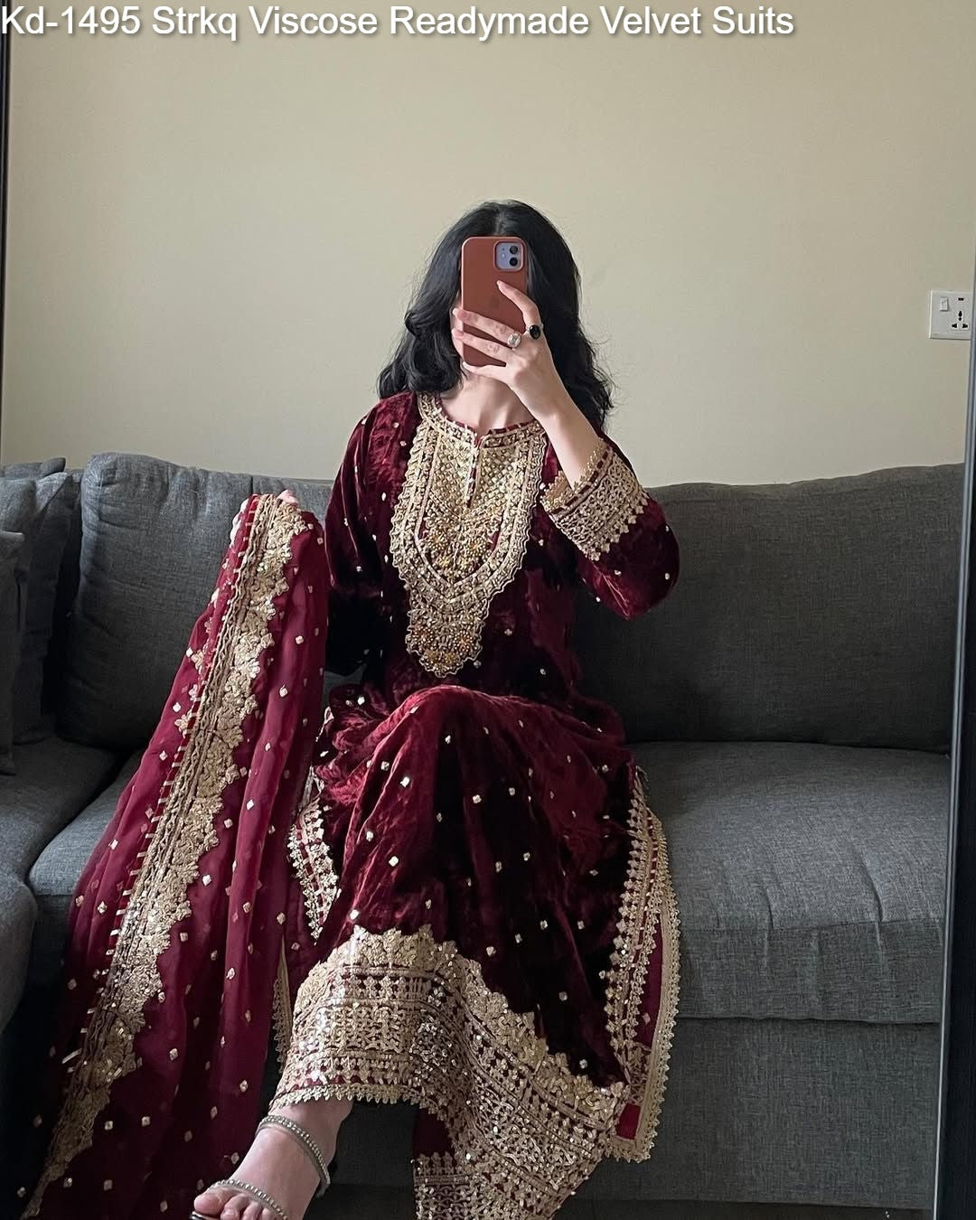 Kd-1495 Strkq Viscose Readymade Velvet Suits