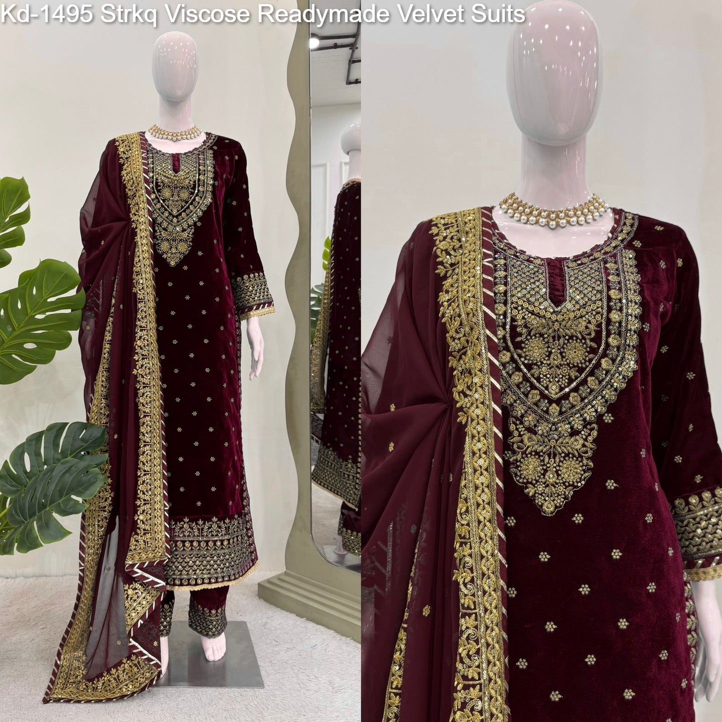 Kd-1495 Strkq Viscose Readymade Velvet Suits