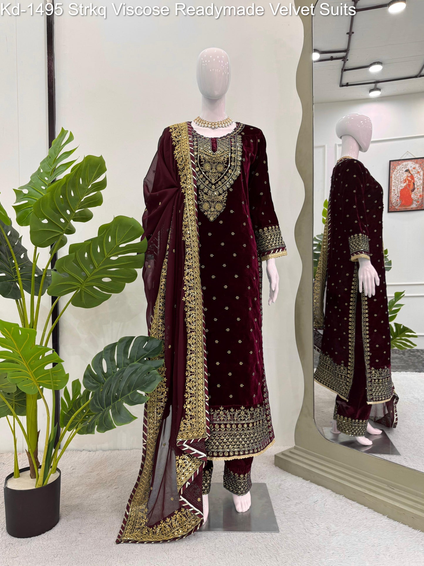 Kd-1495 Strkq Viscose Readymade Velvet Suits