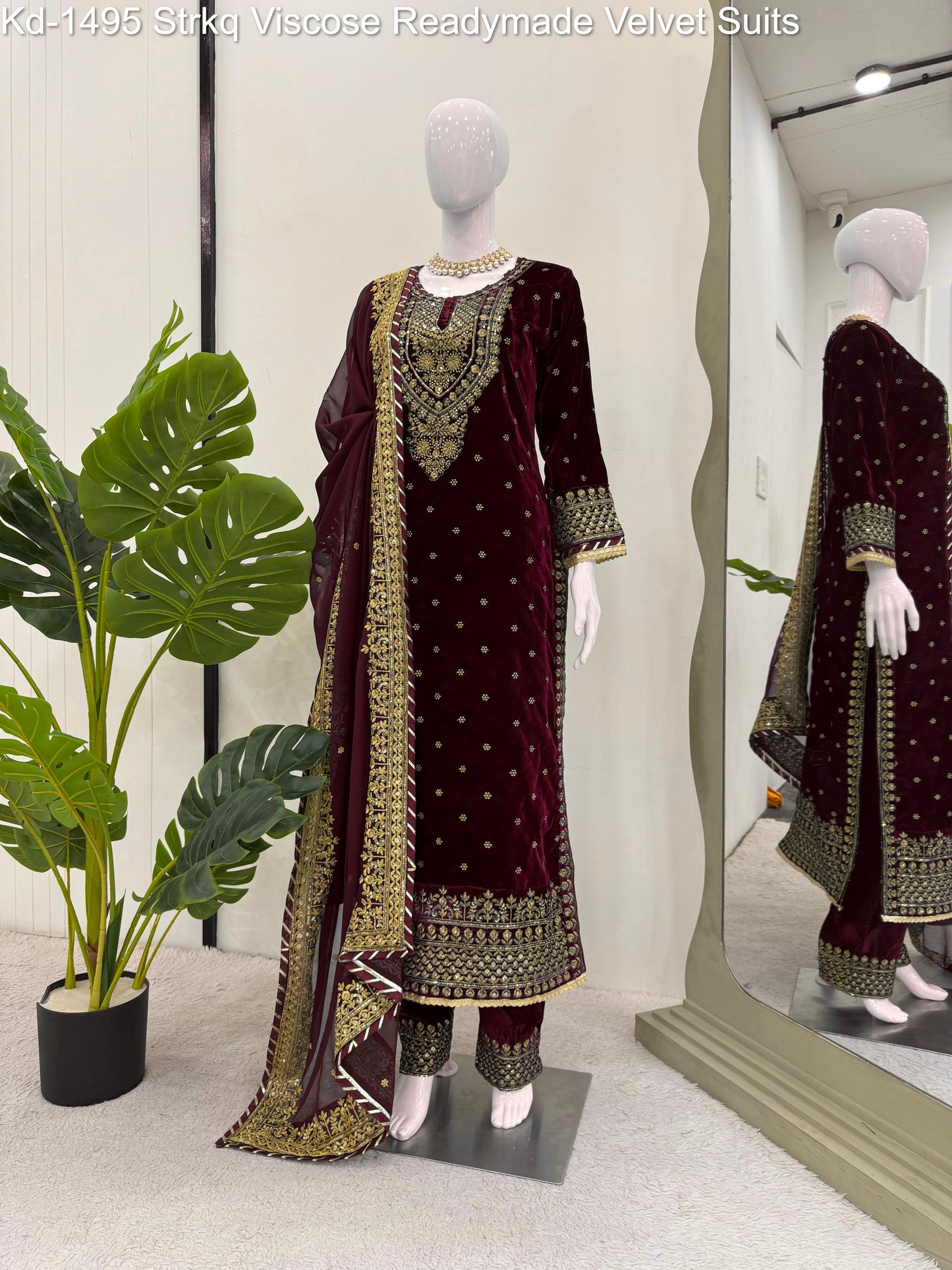Kd-1495 Strkq Viscose Readymade Velvet Suits