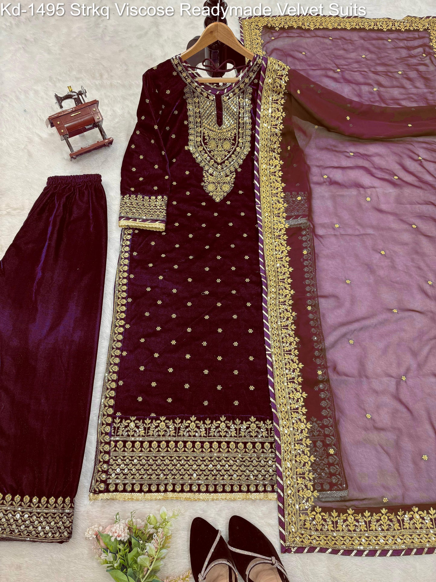 Kd-1495 Strkq Viscose Readymade Velvet Suits