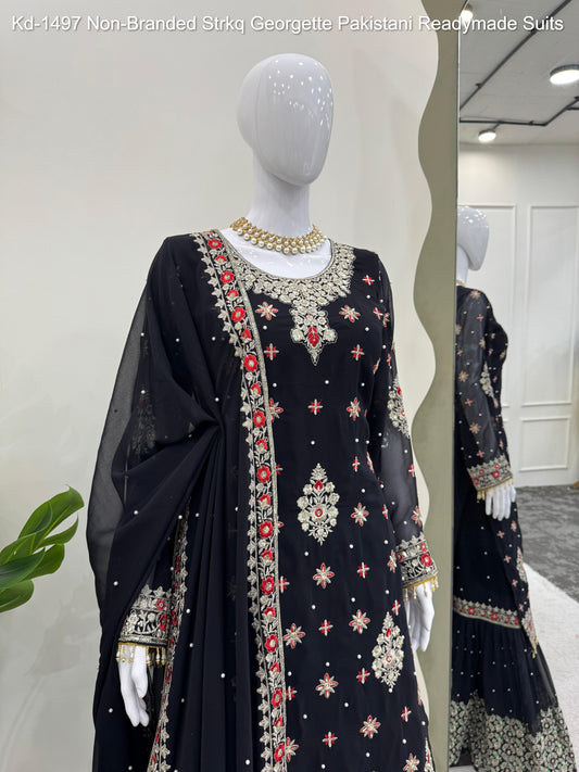Kd-1497 Non-Branded Strkq Georgette Pakistani Readymade Suits