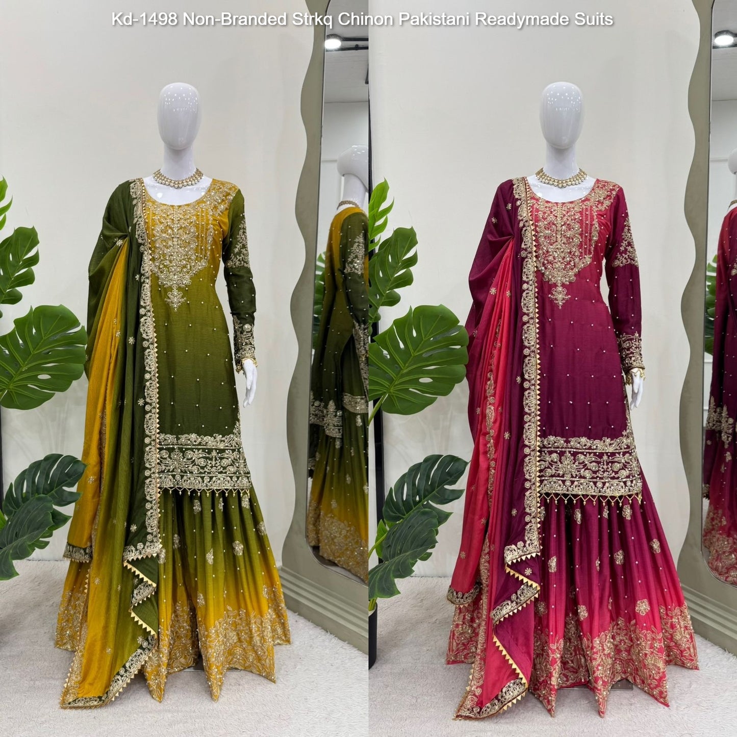 Kd-1498 Non-Branded Strkq Chinon Pakistani Readymade Suits
