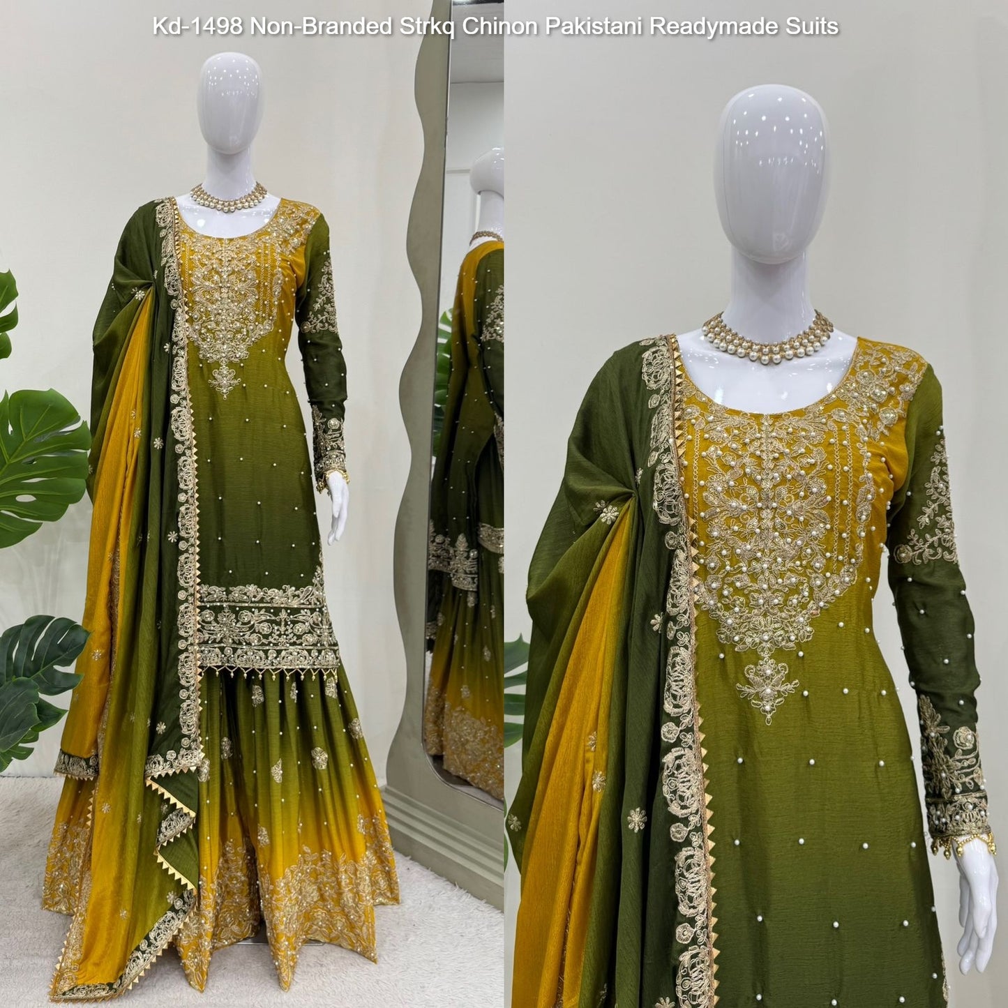Kd-1498 Non-Branded Strkq Chinon Pakistani Readymade Suits