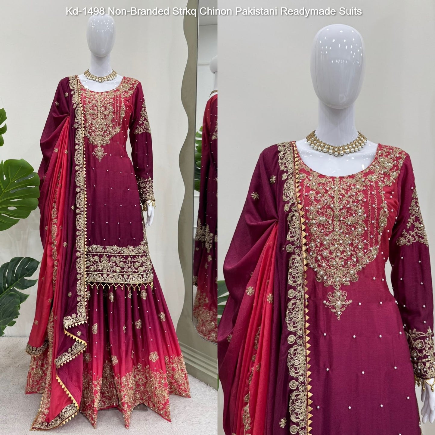 Kd-1498 Non-Branded Strkq Chinon Pakistani Readymade Suits