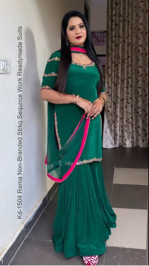 Kd-1504 Rama Non-Branded Strkq Sequnce Work Readymade Suits