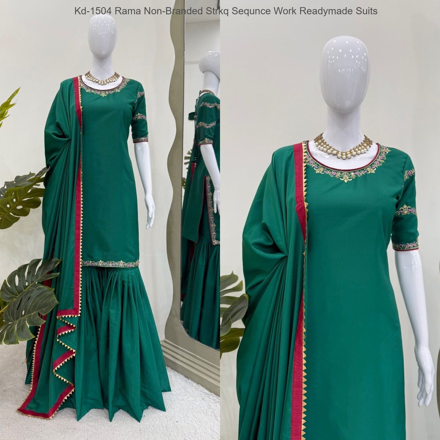 Kd-1504 Rama Non-Branded Strkq Sequnce Work Readymade Suits