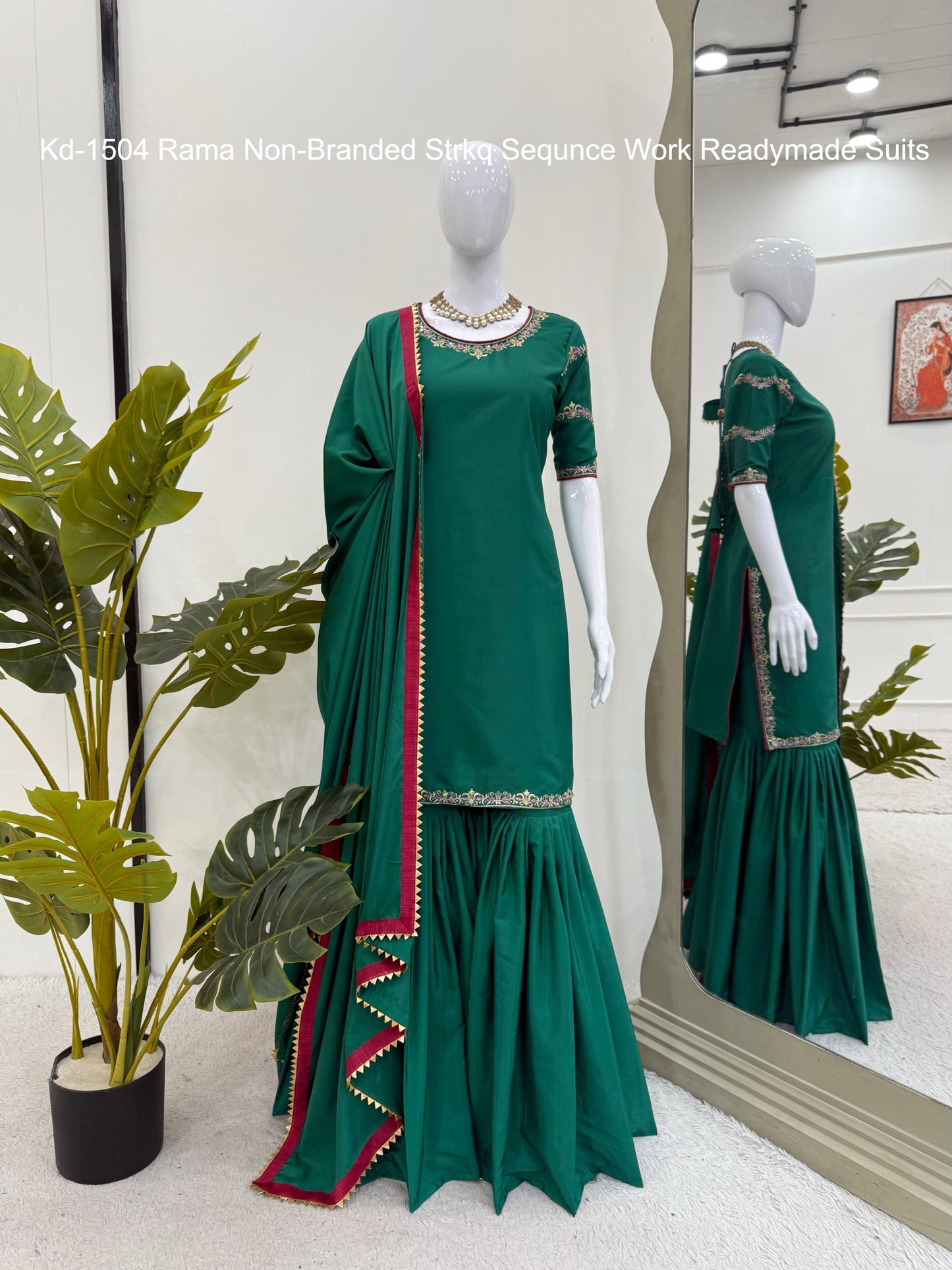 Kd-1504 Rama Non-Branded Strkq Sequnce Work Readymade Suits