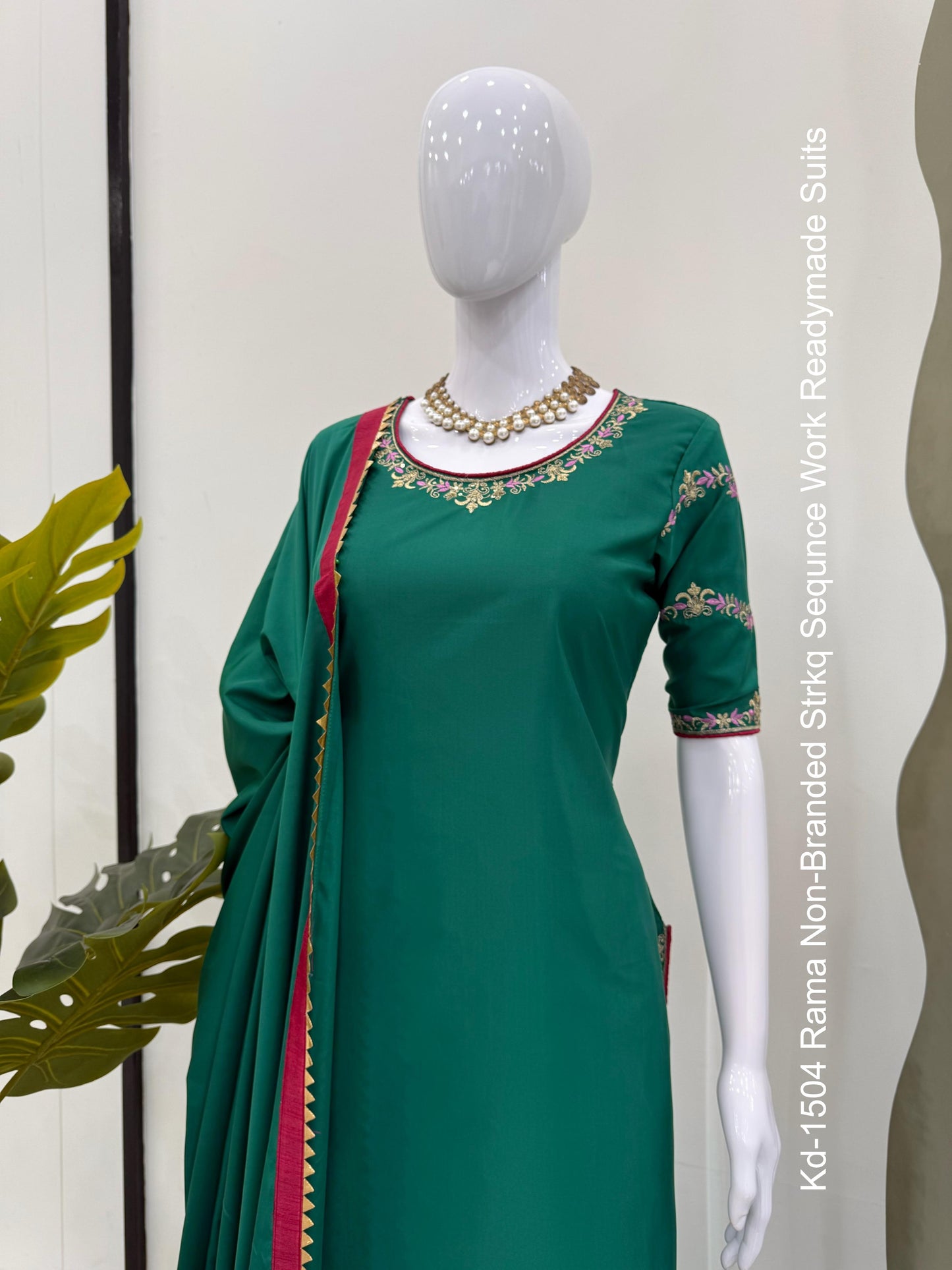 Kd-1504 Rama Non-Branded Strkq Sequnce Work Readymade Suits