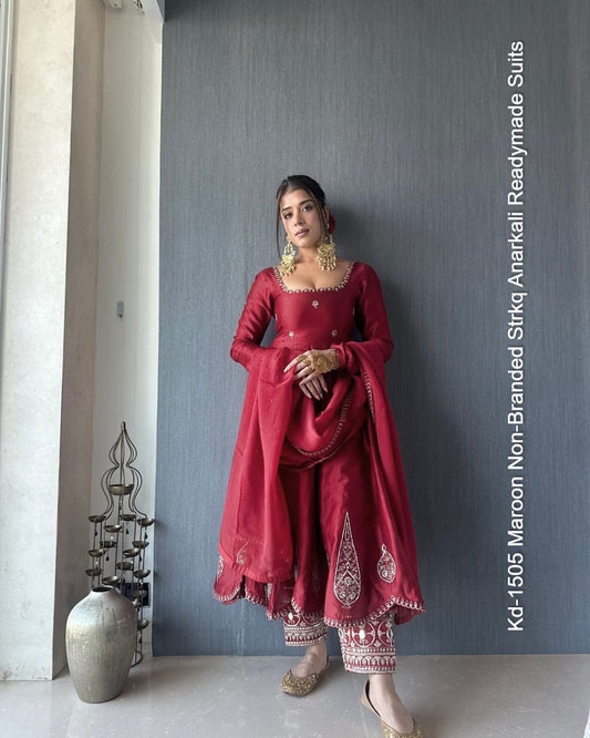 Kd-1505 Maroon Non-Branded Strkq Anarkali Readymade Suits