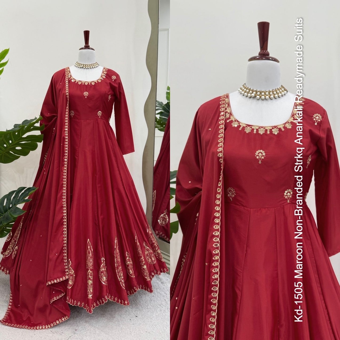 Kd-1505 Maroon Non-Branded Strkq Anarkali Readymade Suits