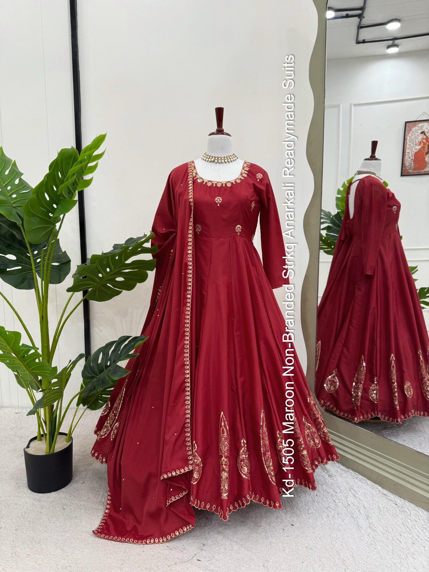 Kd-1505 Maroon Non-Branded Strkq Anarkali Readymade Suits