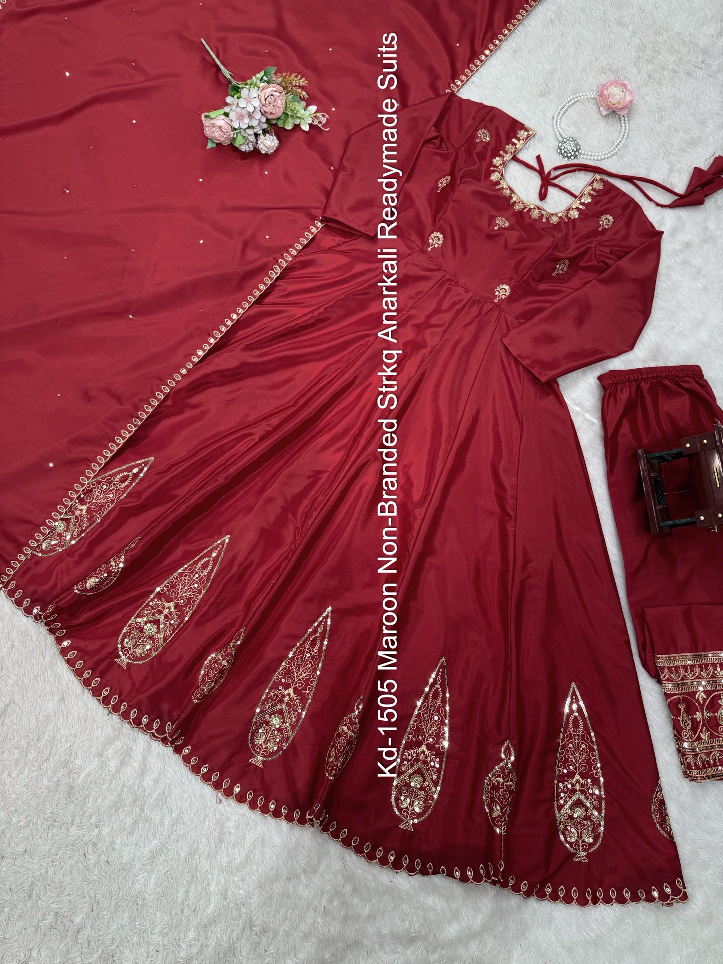 Kd-1505 Maroon Non-Branded Strkq Anarkali Readymade Suits